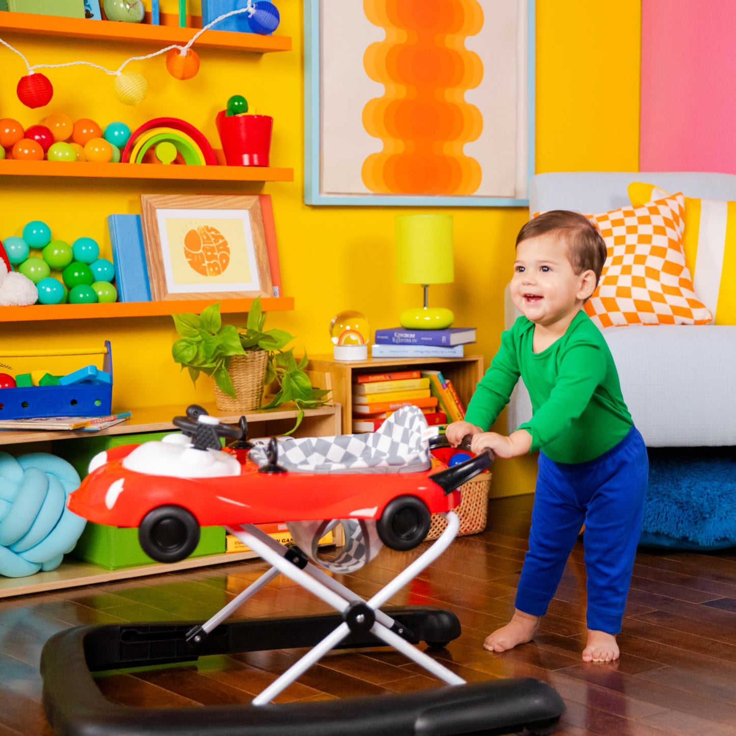 Bright Starts Little Speedster 3-in-1 Car Walker, Red Racer, Baby Activity Walker for Boys and Girls, 6 Months+