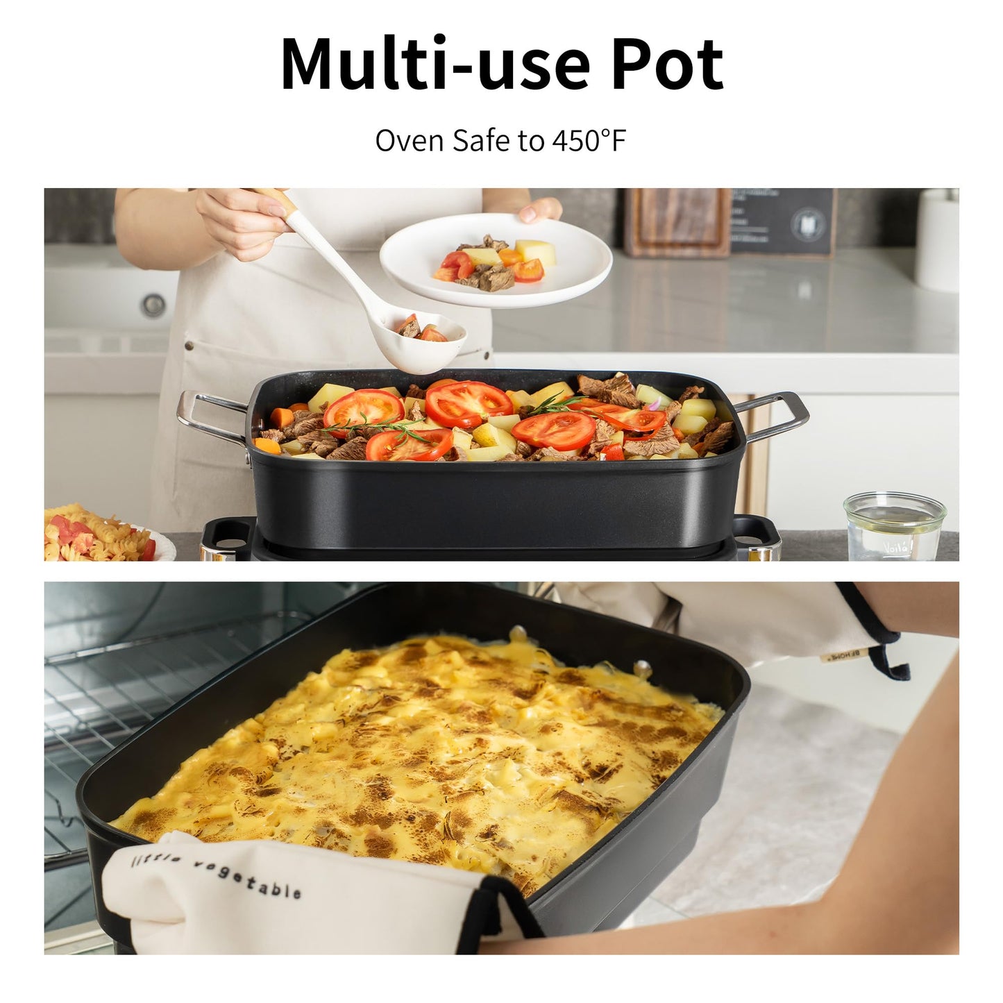 Slow Cooker 10-Quart - PFOA-Free Ceramic Coating, Oven Safe to 450°F | Keep Warm Function for Large Family Gatherings (Includes Silicone Spoon)