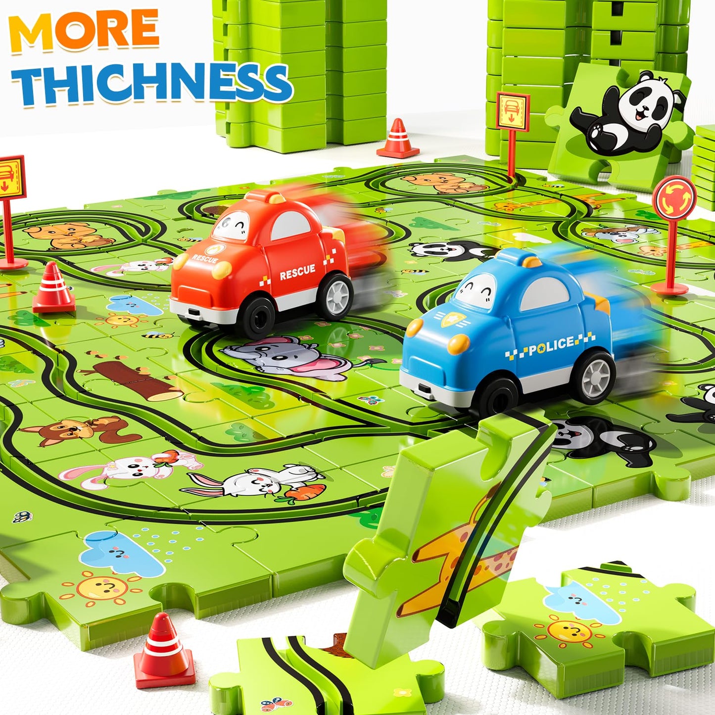 Beby Buty 48PCS Puzzle Race Track Car Set Toys for Kids Boys, Floor Puzzle Car Tracks for Boys Ages 3-5 4-6, Toddler Toys Gifts for 3 4 5 Year Old Kids, Ideal 3 4 5 6 Year Old Birthday Gifts