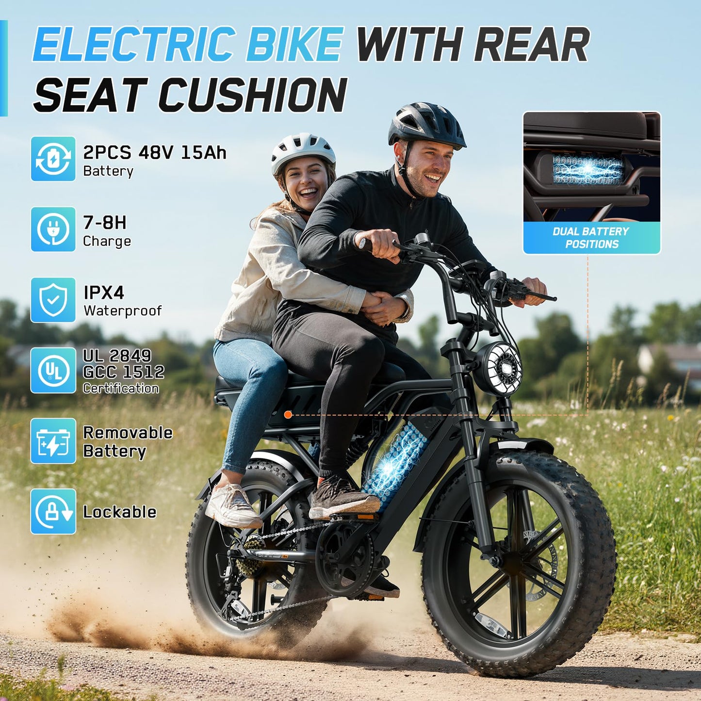 TS TST GRP LLC Electric Bike for Adults, 1500W Peak Motor Retro E Bike, Removable 48V 15Ah Dual Battery, 20" x4.0 Fat Tire, 28 MPH Max Speed, 110 Miles Range, Ebike with Suspension, Black