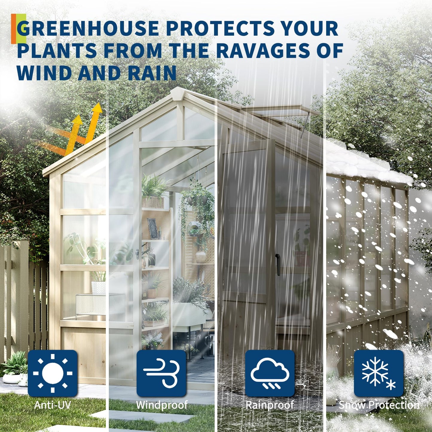10x8FT Wooden Greenhouse, Greenhouses with Lockable Door, Wood Frame & Adjustable Vent, Greenhouse with for Outdoor, Garden, Yard, Light Brown