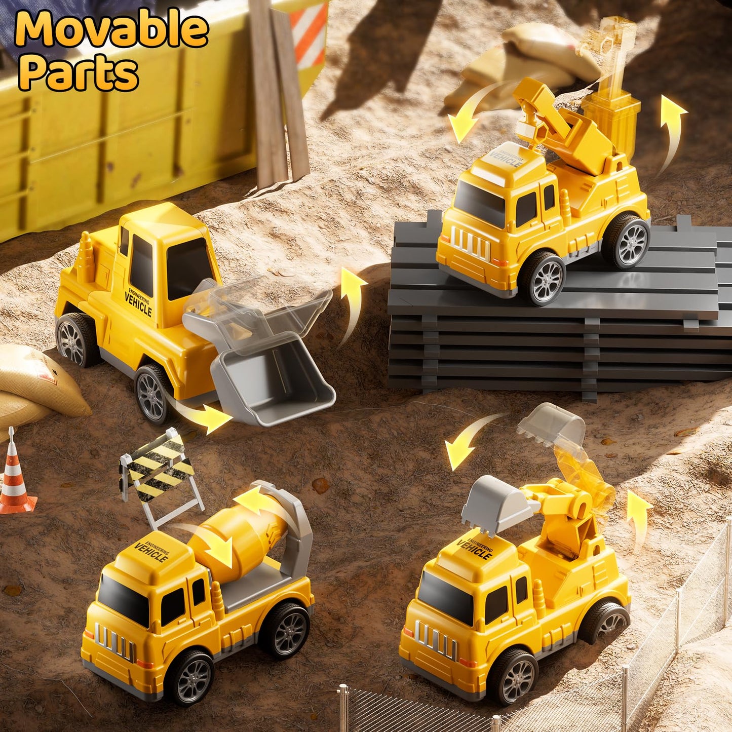 DULONIME Construction Truck Toys Set for Kids Aged 1 2 3 4 5 6 7 8, Truck Playset with Toy Car, Light and Sound, Movable Parts Construction Toys for Toddlers, Birthday Gifts for Boys Girls 2-4 4-7