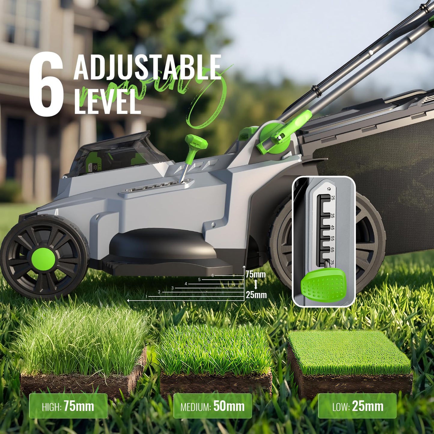 40V Cordless Lawn Mower, Electric Battery Powered 4.0Ah Walk Behind Lawnmower, 17” Cutting Width, 6-Position Height Adjustment, Bagging & Mulching Model, for Garden/Patio/Yark