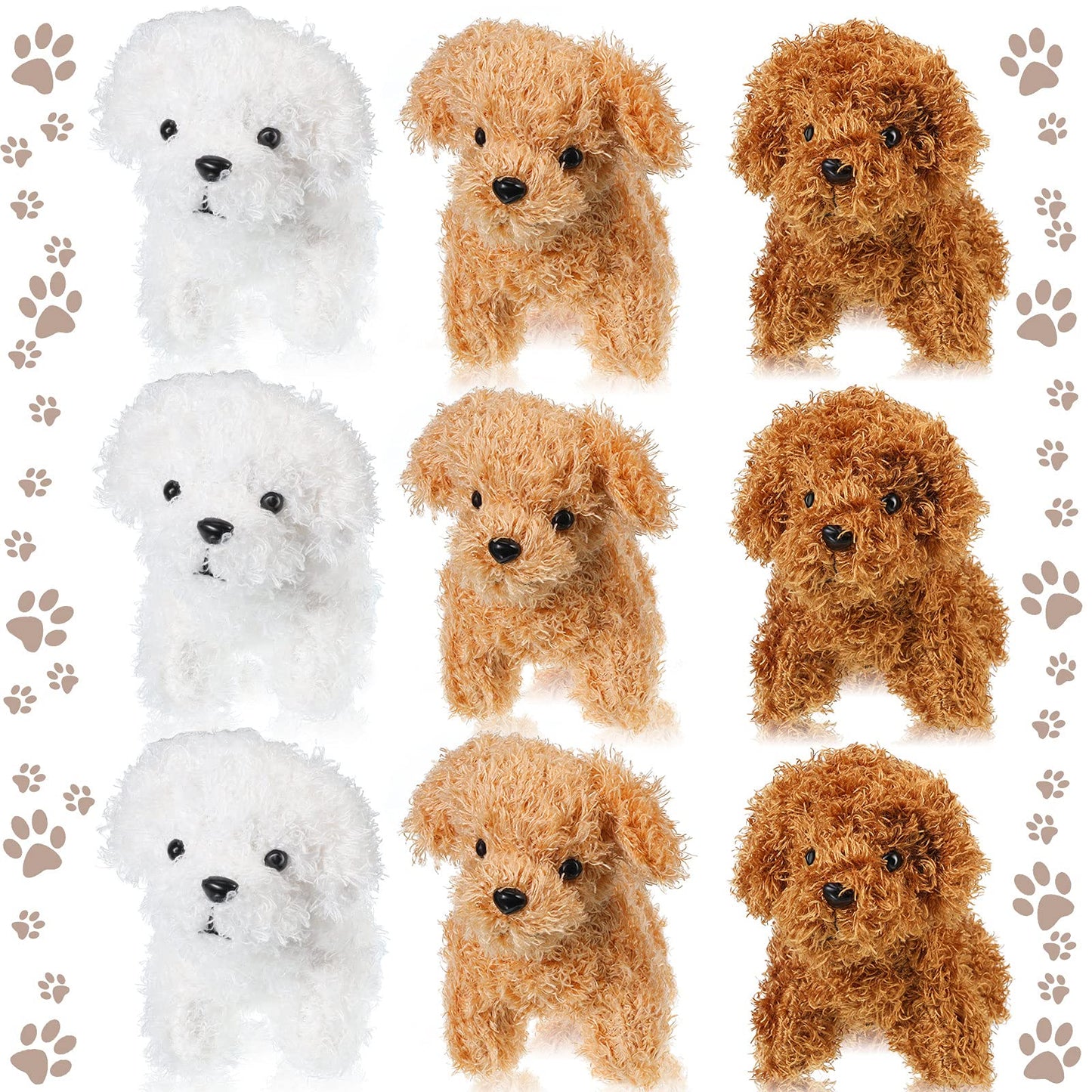 Sumind 9 Pcs 4" 5" Mini Plush Stuffed Dog Party Favor Small Puppy Stuffed Animal Bulk Soft Toy Doll Cute for Kids Graduation School Gift Baby Shower Birthday Adopt Party(Curly Puppy)