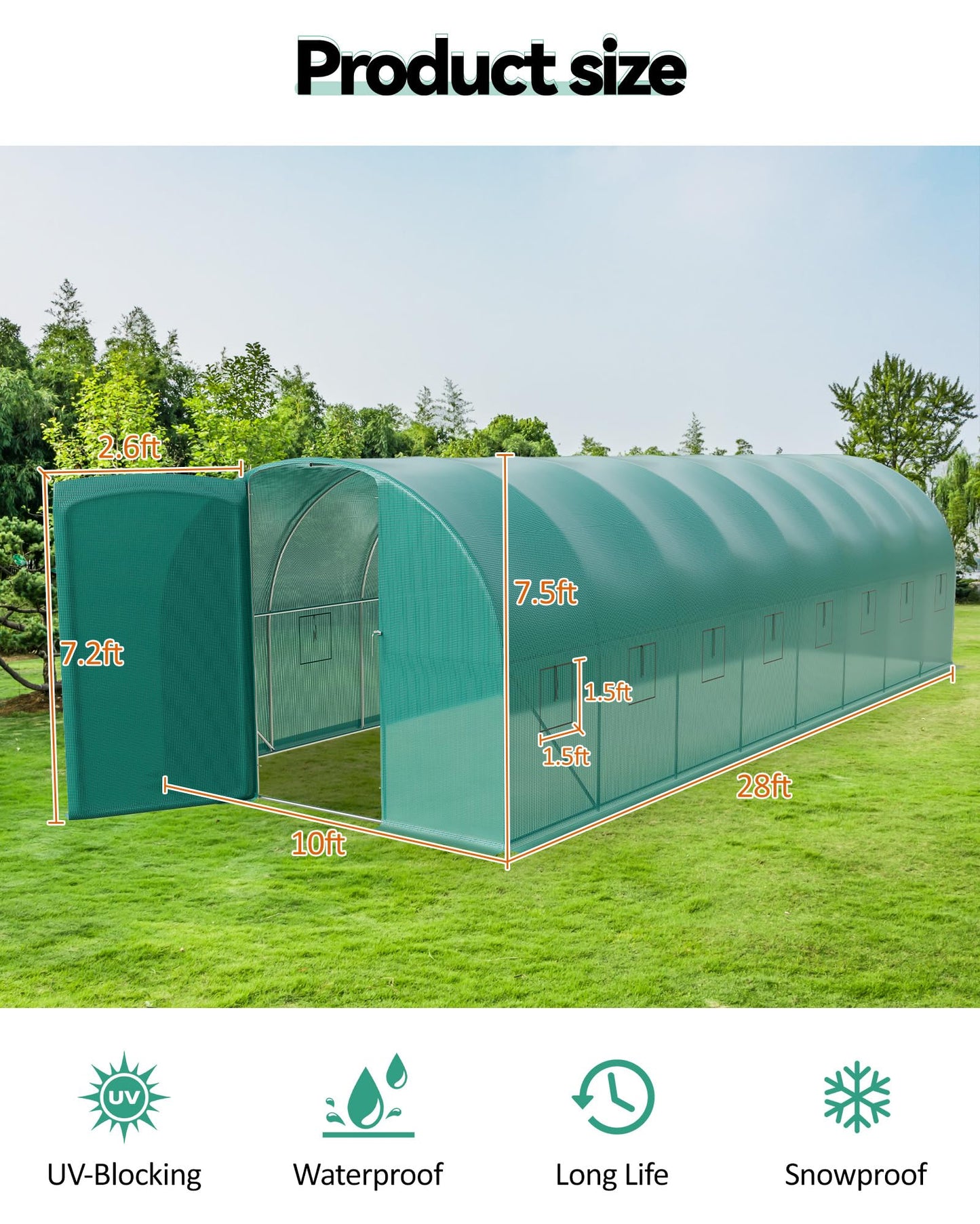 GarveeLife Walk-in Greenhouse Tunnel 28x10x7.5 ft,Galvanized Steel Tunnel Greenhouse with Doors and Windows,Garden Hot House for Home Gardening Seed Germination