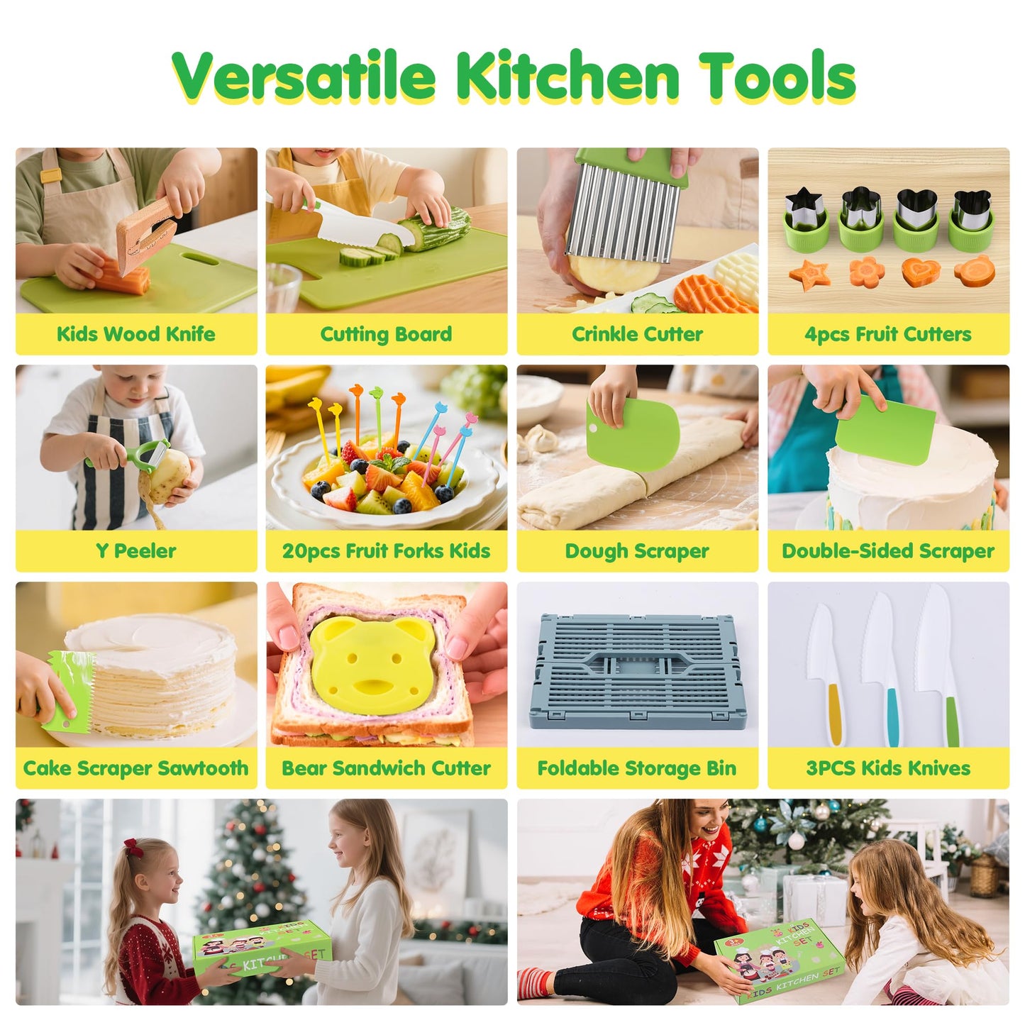 36Pcs Kids Knife Set for Real Cooking, Montessori Kitchen Tools for Toddlers, Safe Kids Cooking Toys with Storage Bin, Toddler Kitchen Knife Set for 3-10 Year Old Boys and Girls Birthday Gifts