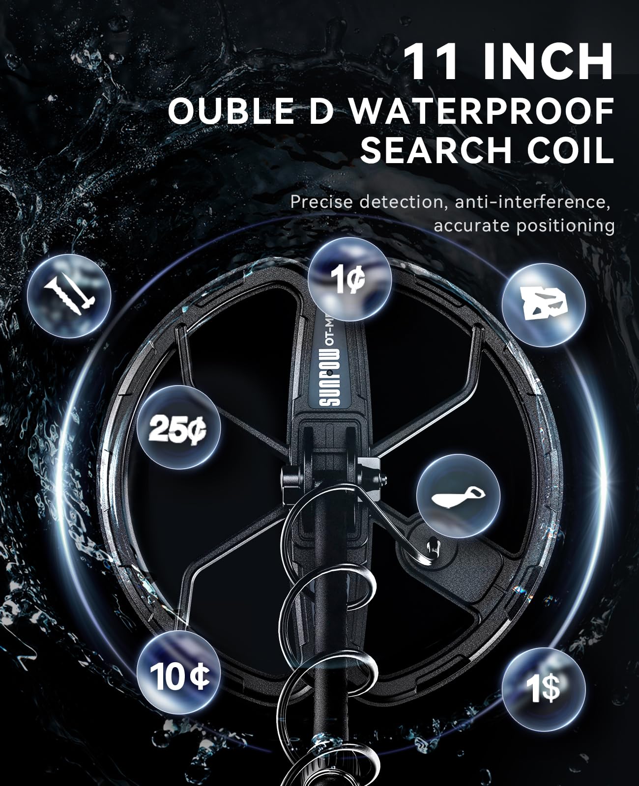 SUNPOW Rechargeable Metal Detector for Adults - 2500mah Lithium Battery for 35H Use - Waterproof Gold Detector with 10'' Deep Dual D-Coil, 4 Professional Modes, Sturdy Spiral Structure – OTMD15
