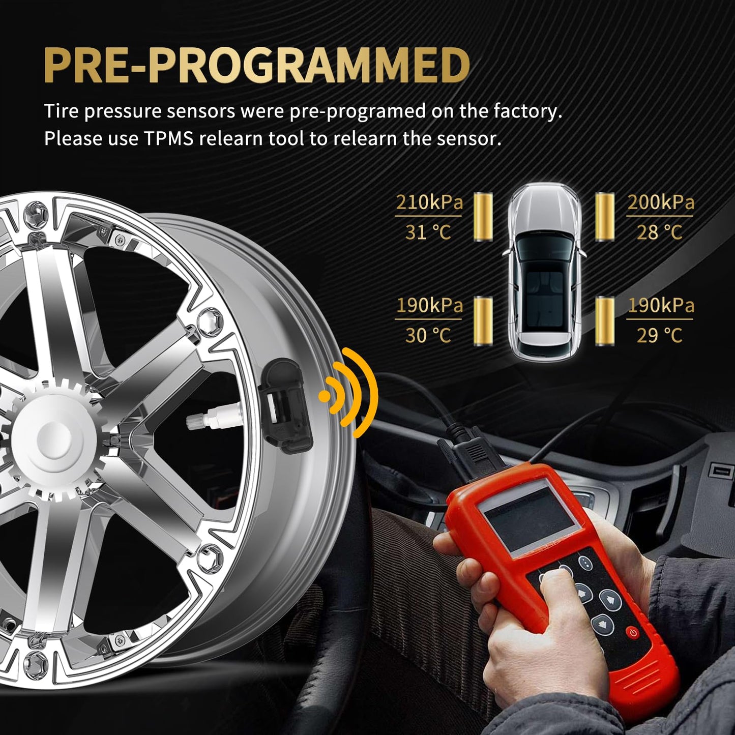 AXINMOTOO TPMS Sensor, 4PCS 433MHz Tire Pressure Monitoring Sensor Replacement for Mercedes-Benz C250 CL550 CLS550 E250 E550 G550 GL350 GLK250 ML350 S550 SL550 SLK250 Sprinter 2500 A0009050030