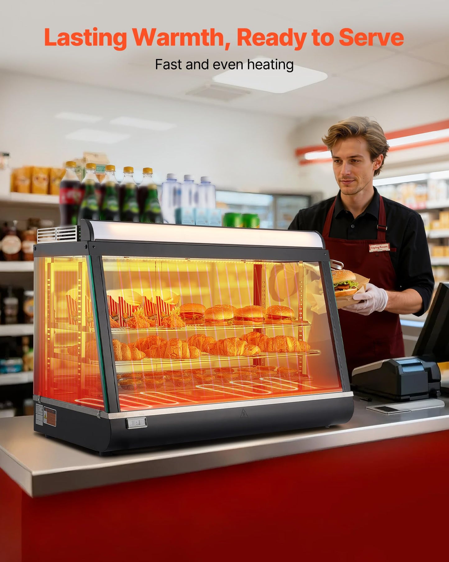 VEVOR 3-Tier Commercial Food Warmer Display, 1400W Food Display Warmer with LED Light, Top Storage and Adjustable Shelves, 86℉~185℉ Steam Heating, 105L for Hamburger, Pizza, Bread, Fried Chicken