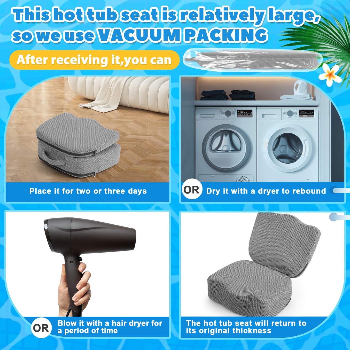 Yerliker 2 Pcs Foldable Hot Tub Booster Seat for Adults Adjustable 2 Heights up to 6.3", Weighted Booster Seat 3D Air Mesh Hot Tub Accessories Quick Dry Micro Dot Non Slip for Spa Bathtub Pool (Gray)