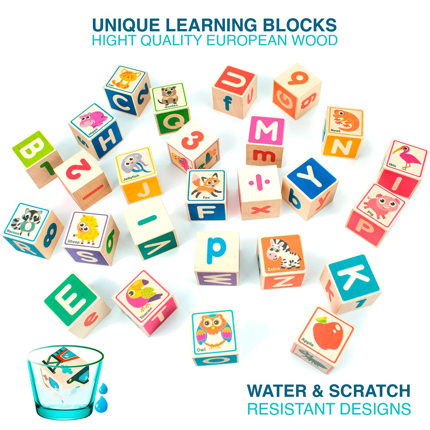 QUOKKA Wooden Blocks for Toddlers 1-3 - 26 ABC Learning Baby Blocks for Kids 3-5 Year Olds Stacking Alphabet Wood Toys for 2-4 yo - Educational with Letters Numbers - Updated Edition
