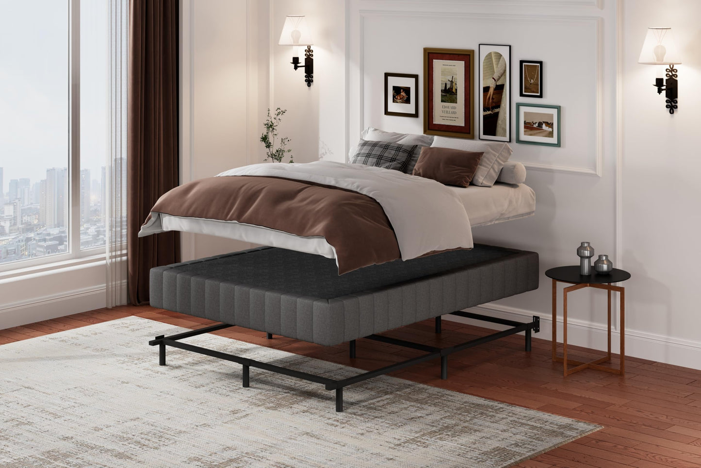 UOMEUR Box Spring for Queen Bed,9 Inch Low Profile Box Spring Queen for Queen Mattress, 3000lbs Heavy Duty Metal Mattress Foundation Support,Noise-Free, Non-Slip, Easy Assembly, Cleanable Fabric Cover