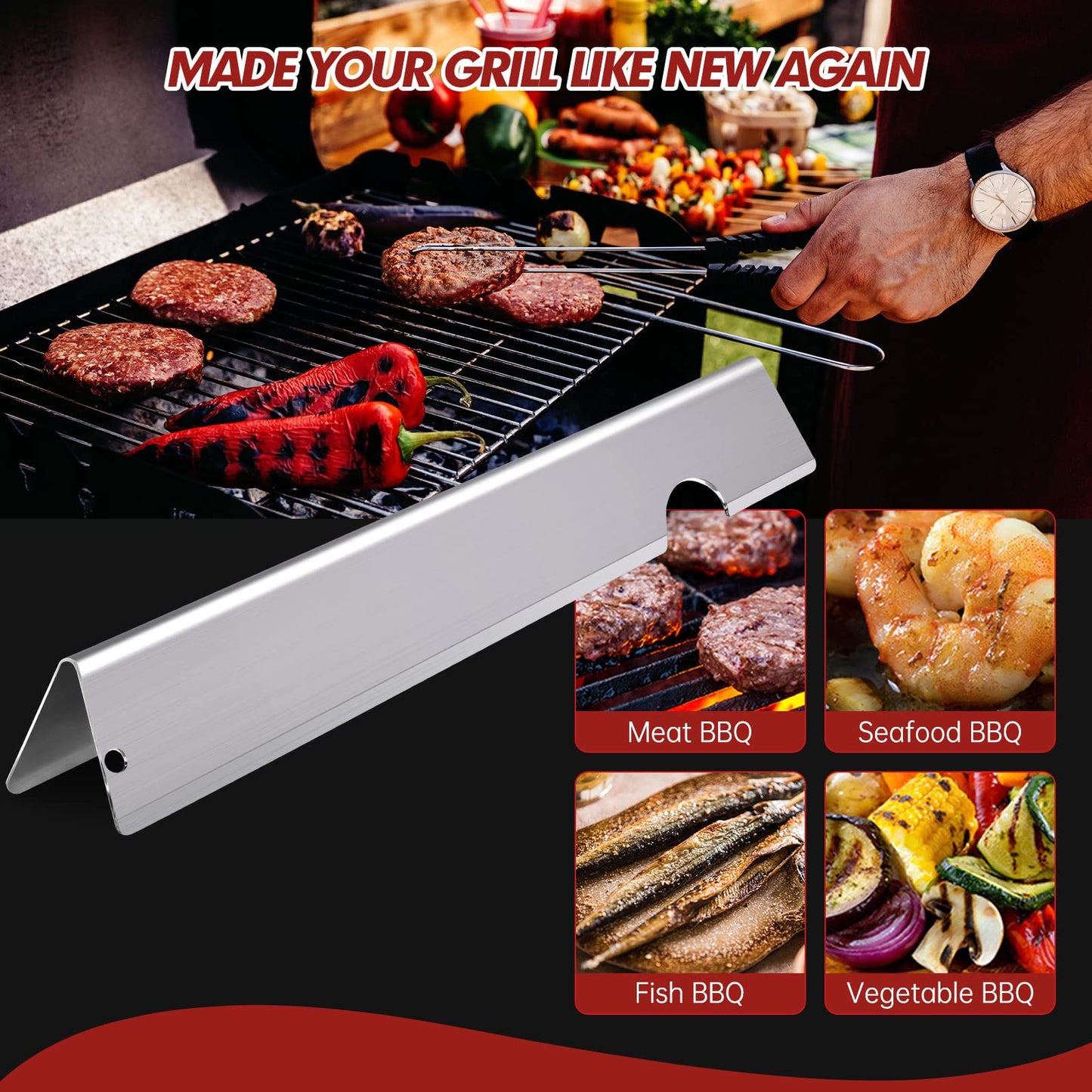 Cozilar Grill Grates Flavorizer Bars Parts for Weber Genesis II E-410, S-410, Genesis II LX E-440, S-440, Weber 66089, 66097, 66041, 66033, 66796, Stainless Steel Grids Flavor Bars Heat Deflectors