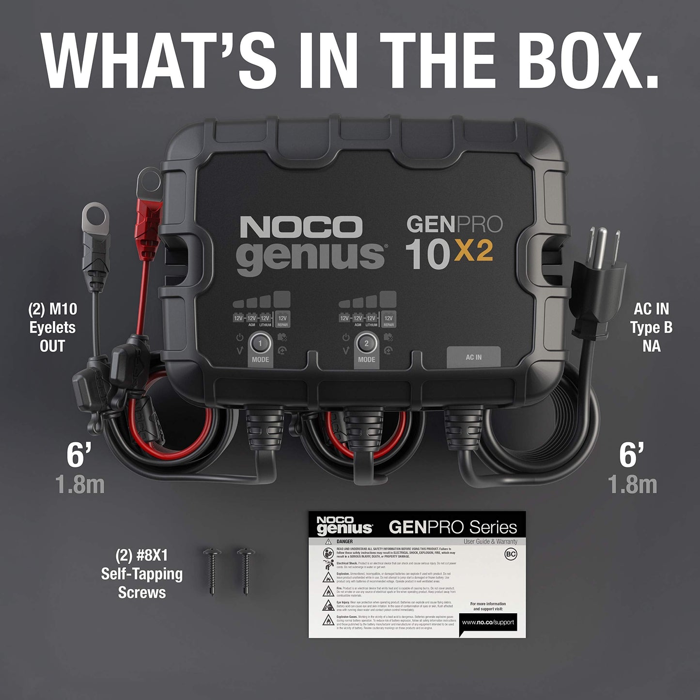 NOCO Genius GENPRO10X2: 2-Bank, 20A Onboard Battery Charger - 10A Per Bank, 12V Waterproof Marine Charger with Overcharge Protection & Temperature Compensation – for Lead-Acid & Lithium Batteries