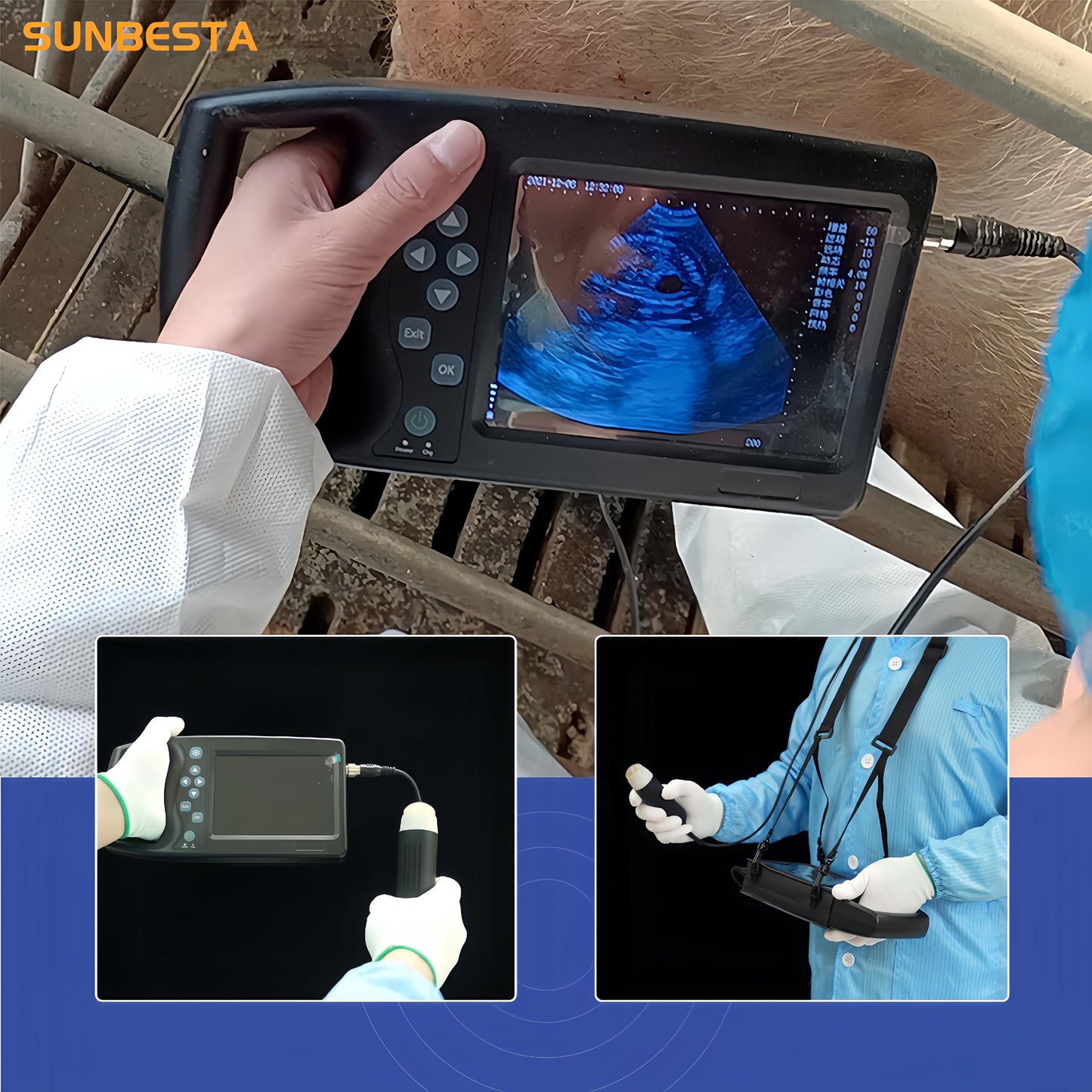 SUNBESTA Portable Veterinary Ultrasound Pregnancy Scanner with 5.7” HD Display, Waterproof 3.5MHz Probe with Heating, Lightweight Handheld Machine with Carrying Case for Dogs, Pigs, Sheep & Farm Use