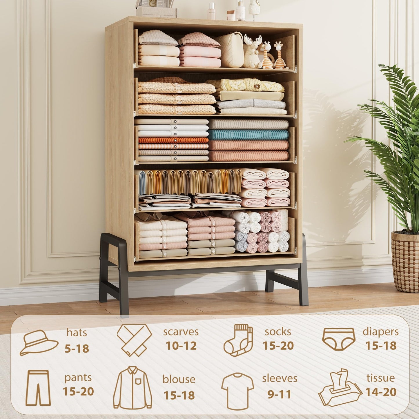GarveeHome 5 Dresser for Bedroom, 50.5 in Tall Drawer with Large Storage Space, Freestanding Wooden Closet Storage Dresser Chest for Living Room, Bedroom, Entryway, Natural Oak
