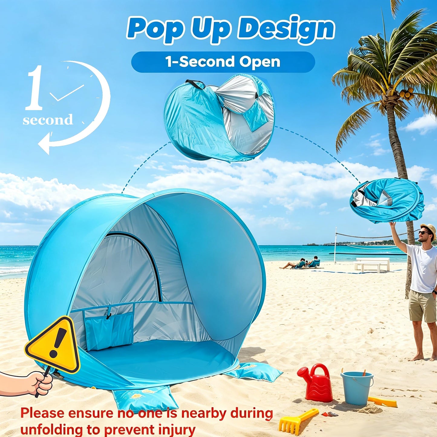 Baby Beach Tent Pop Up Baby Tent with UV Protection - Portable Infant Shade Canopy, Must-Have Beach Baby Essentials (Blue, 32.7" x 28.5" x 30.7")