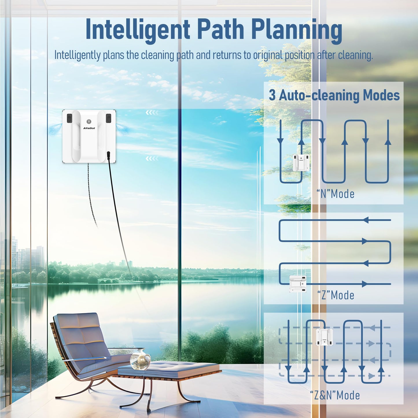 AlfaBot Window Cleaner Robot, Upgraded Intelligent Dual Water Spray & 3800PA Suction Power Window Cleaner with Edge Detection Technology, Perfect for High-Rise Windows, Tiles and Glass, Outdoor Use