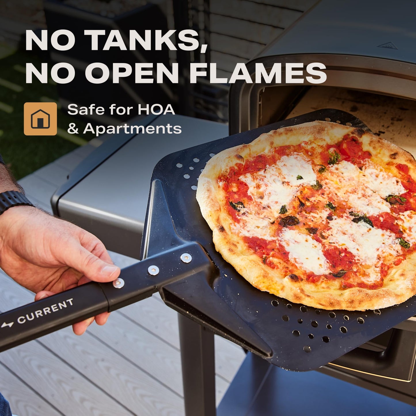 Current® Model P Smart Electric Pizza Oven, 12-Inch, 850°F Max, 8 Cooking Modes, App Connectivity for Temperature Monitoring & Custom Cooking Times, Compact for Indoor & Outdoor Use, Dark Gray