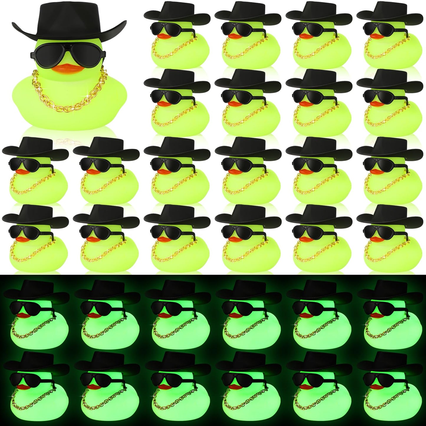 Sotiff 48 Sets Cowgirl Rubber Duck Squeaky Duck Bath Toy Duckies Car Dashboard Decorations Halloween Party Favors with Mini Necklace Hat and Sunglasses for Bathtub Baby Shower Swimming Party