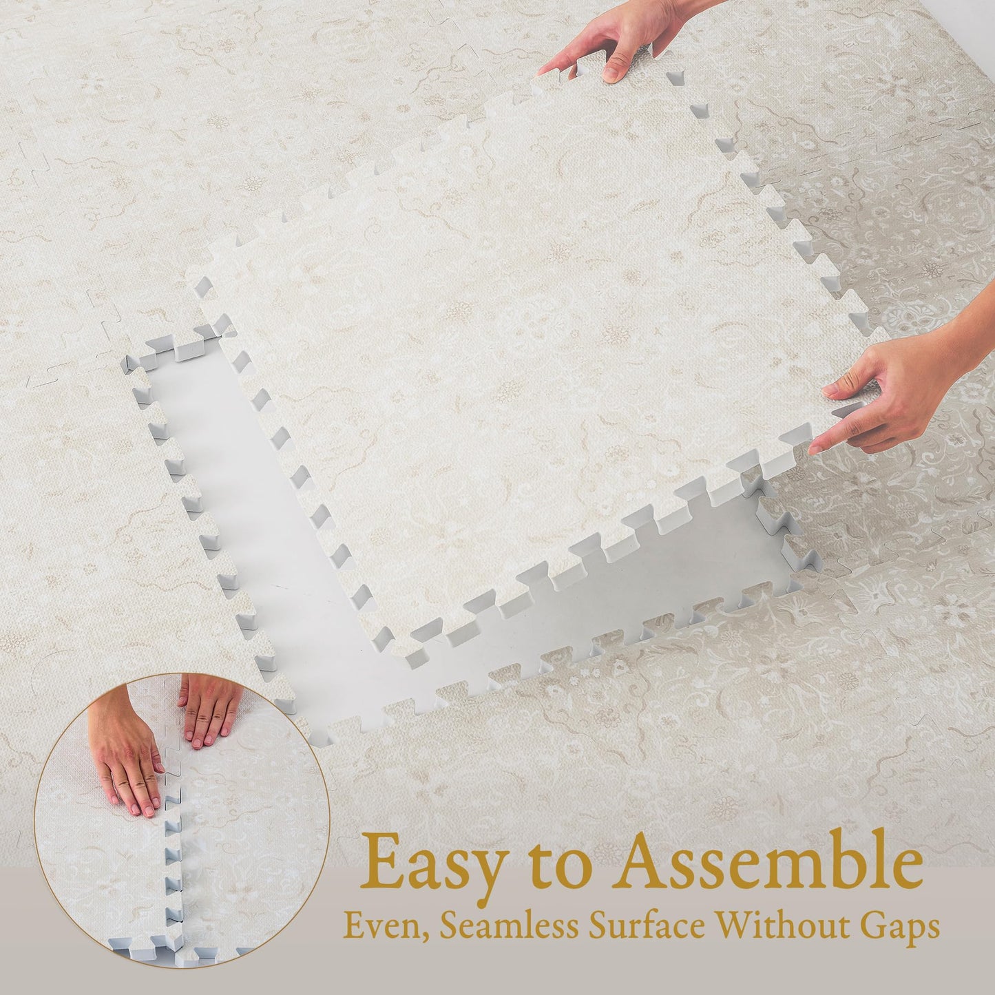 PopsyKosy Premium Baby Floor Play Mat - Thick & Cushioned 0.5 inch Playroom Foam Mat, Non-Toxic Odorless - 6 Tiles - Spacious 6x4 ft. - Stylish & Large, Waterproof for Kids & Toddlers - Pearl Beige
