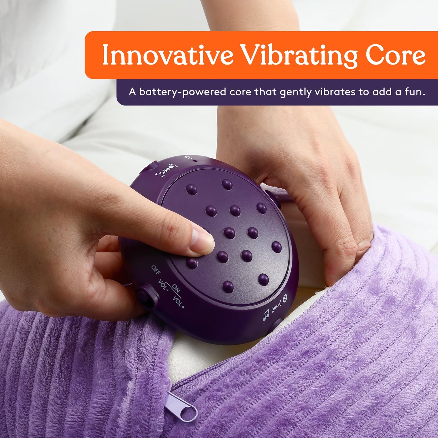 Special Supplies Vibrating Pillow Sensory Pressure Activated Calm for Kids and Adults, 14” Plush Minky Soft Cover with Textured Therapy Stimulation Bumps- 3 Vibration Modes, Music & Voice Recording