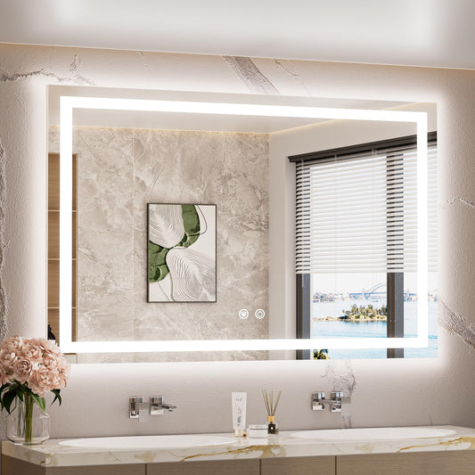 TETOTE LED Lighted Bathroom Mirror with Lights 48 x 30 Brighter Front and Backlit Light up Mirror for Bathroom Wall, Illuminated Vanity Anti Fog Mirror, 3-Color Stepless Dimmable, Tempered Glass