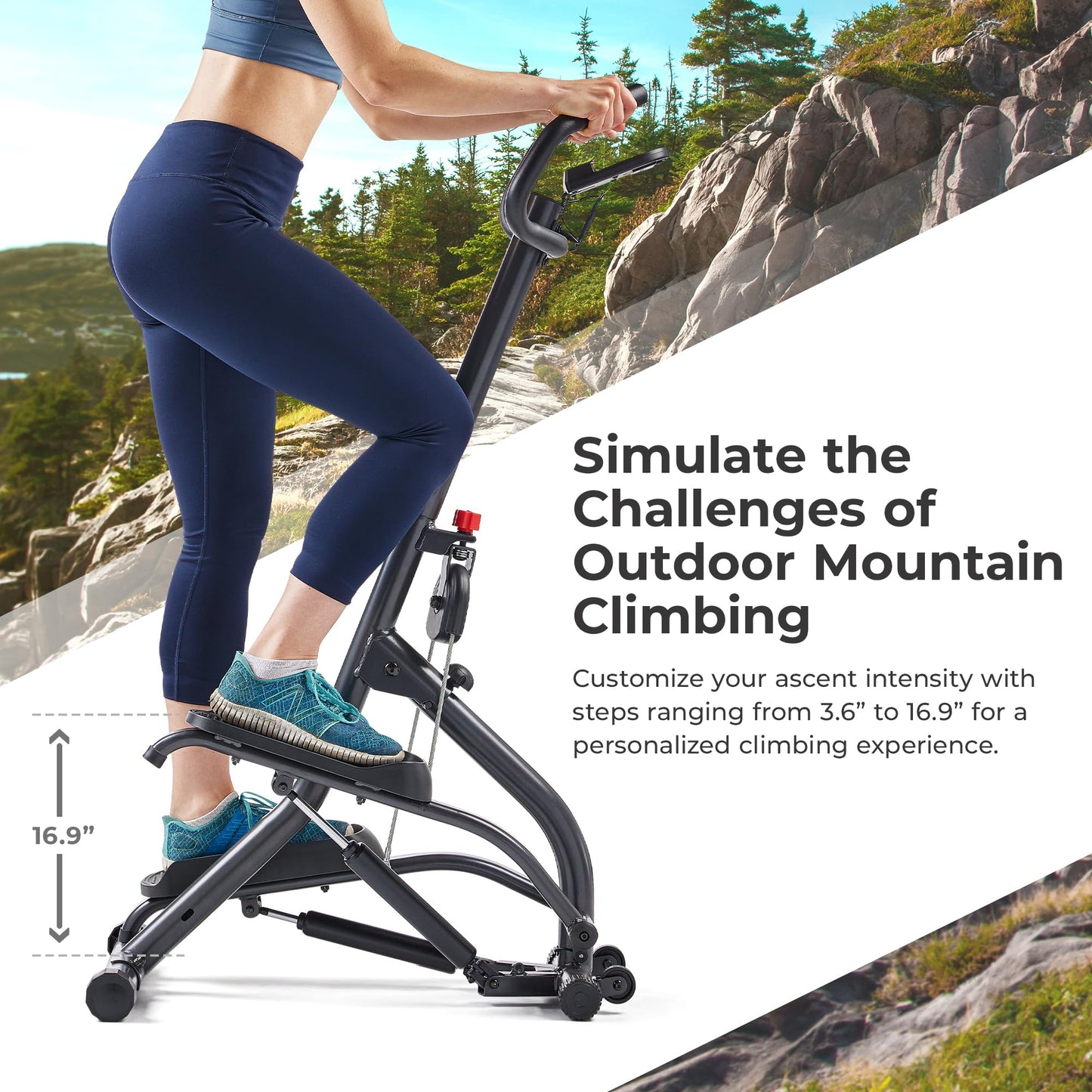 Sunny Health & Fitness Stair Stepper w/Handlebar, Extended Step Range Machine for Climbing Exercise, Compact, Height-Adjustable, Low-Impact & SunnyFit App Enhanced Connectivity – SF-S021001