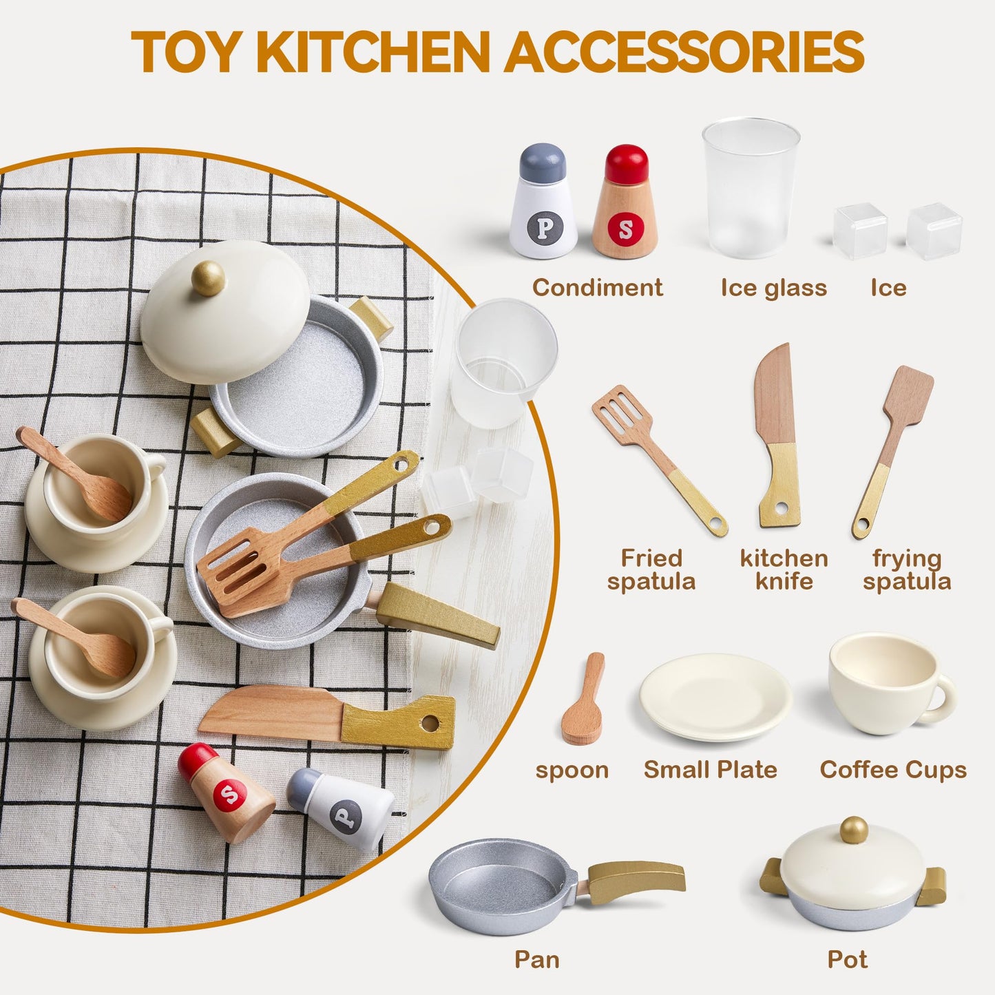 Play Kitchen for Kids Wooden Pretend Play Kitchen Set Toy Toy Kitchen with 26 Pcs Toy Food & Cookware Accessories Gift for 3+ Year Old Girls & Boys (Bean Green)