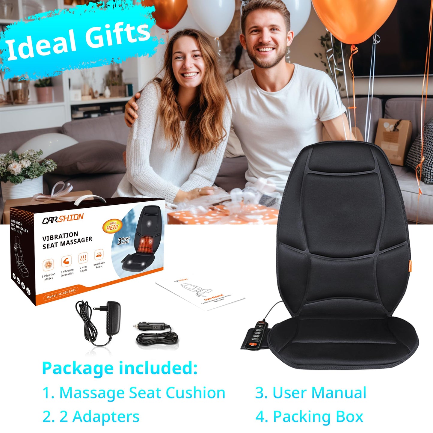CARSHION Massage Seat Cushion with Heat,Back Massager for Chair Back Massager Heated Seat Cover Massage Chair Pad for Pain Relief Home Office Use