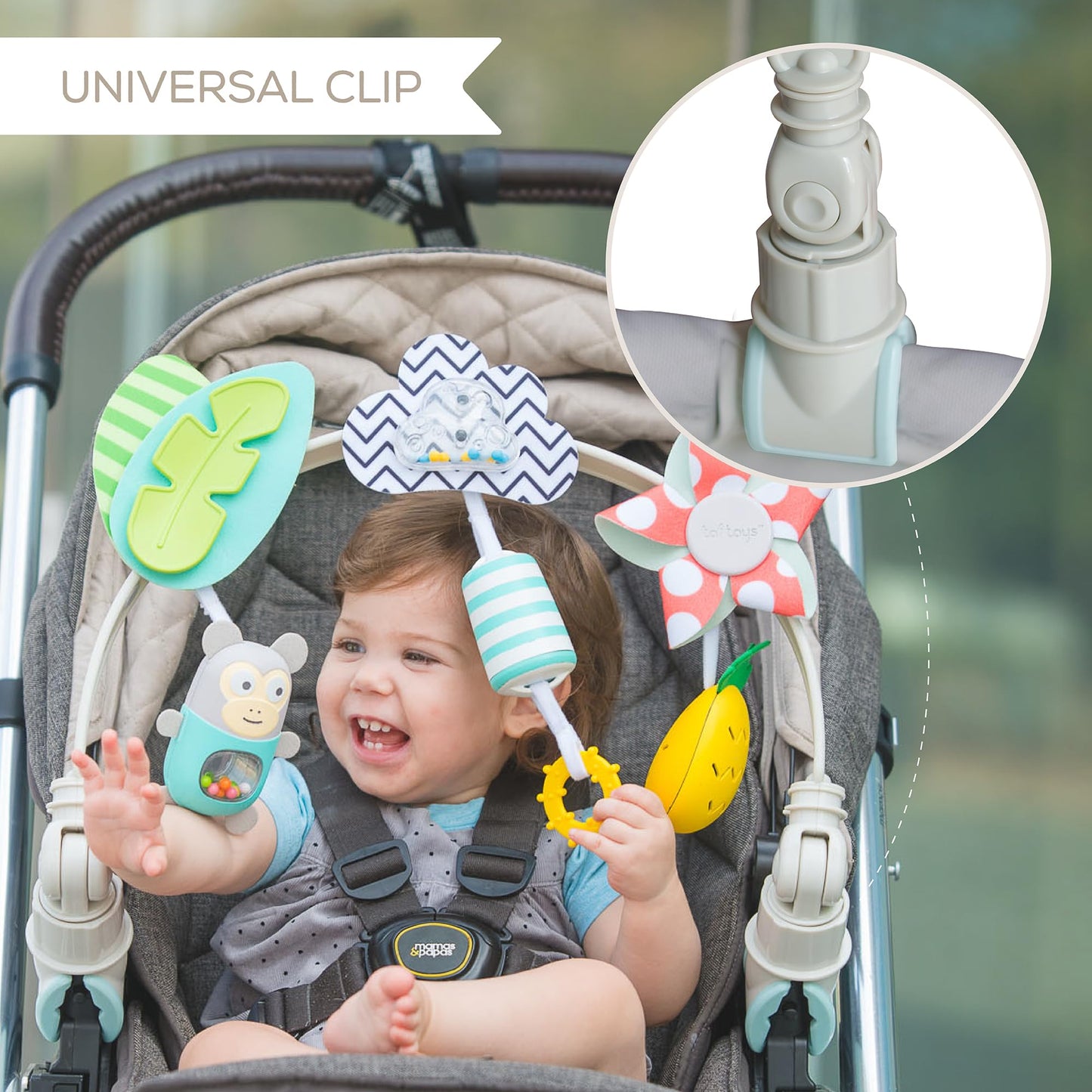 Taf Toys Tropical Arch Adjustable Infant Car Seat & Stroller Toy for Infant & Toddlers, Stroller Arch, Baby Crib Toys Clips on Prams/Car Seats/Bouncers Encourages Motor Skills & Sound Exploration