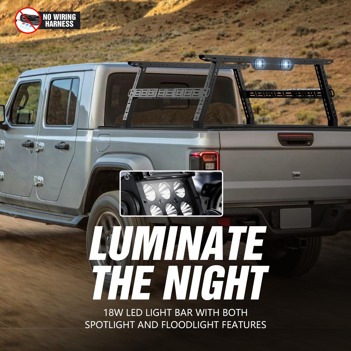 YZONA Adjustable 16-24.8" High Truck Cargo Rack Bed Racks Cargo Carrier with 2 LED Lights Compatible with Silverado/Sierra/Ram/Tacoma/Tundra/Titan/Frontier/Canyon/Gladiator JT/Ford F-Series
