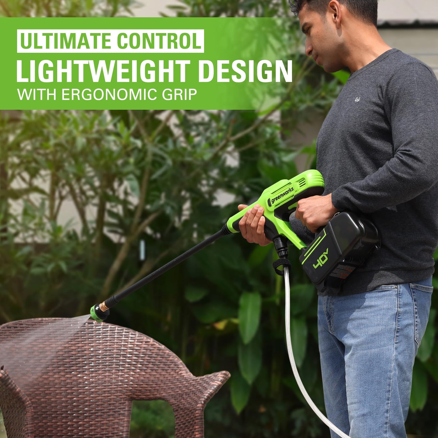 Greenworks 40V (600 PSI 0.8 GPM) Power Cleaner, 2Ah USB Battery and Charger Included