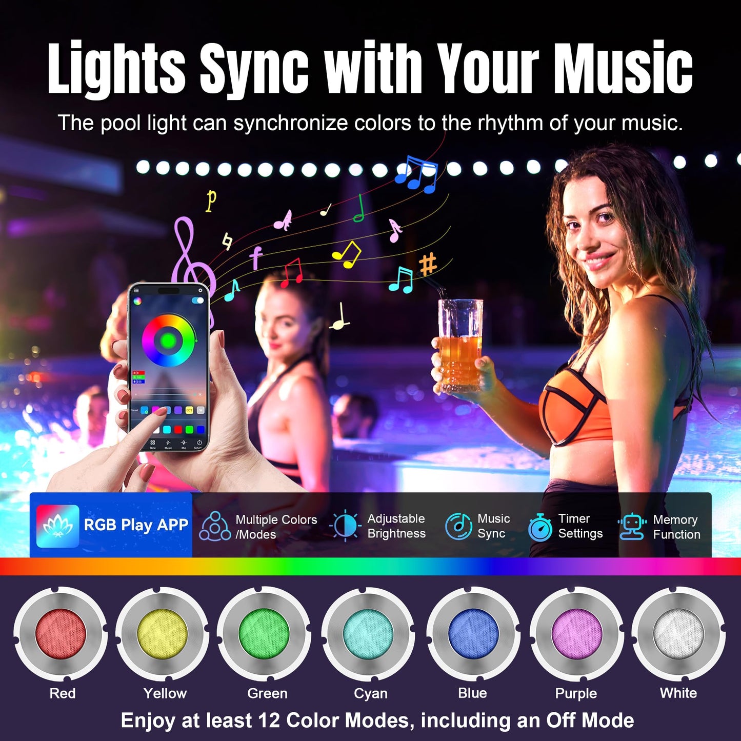 Zenhagu 1.5 Inch LED RGBW Multicolor Inground Pool Light and Spa Light, IP68 Waterproof, AC 120V, 50ft Cable with Controller, APP & Remote Control