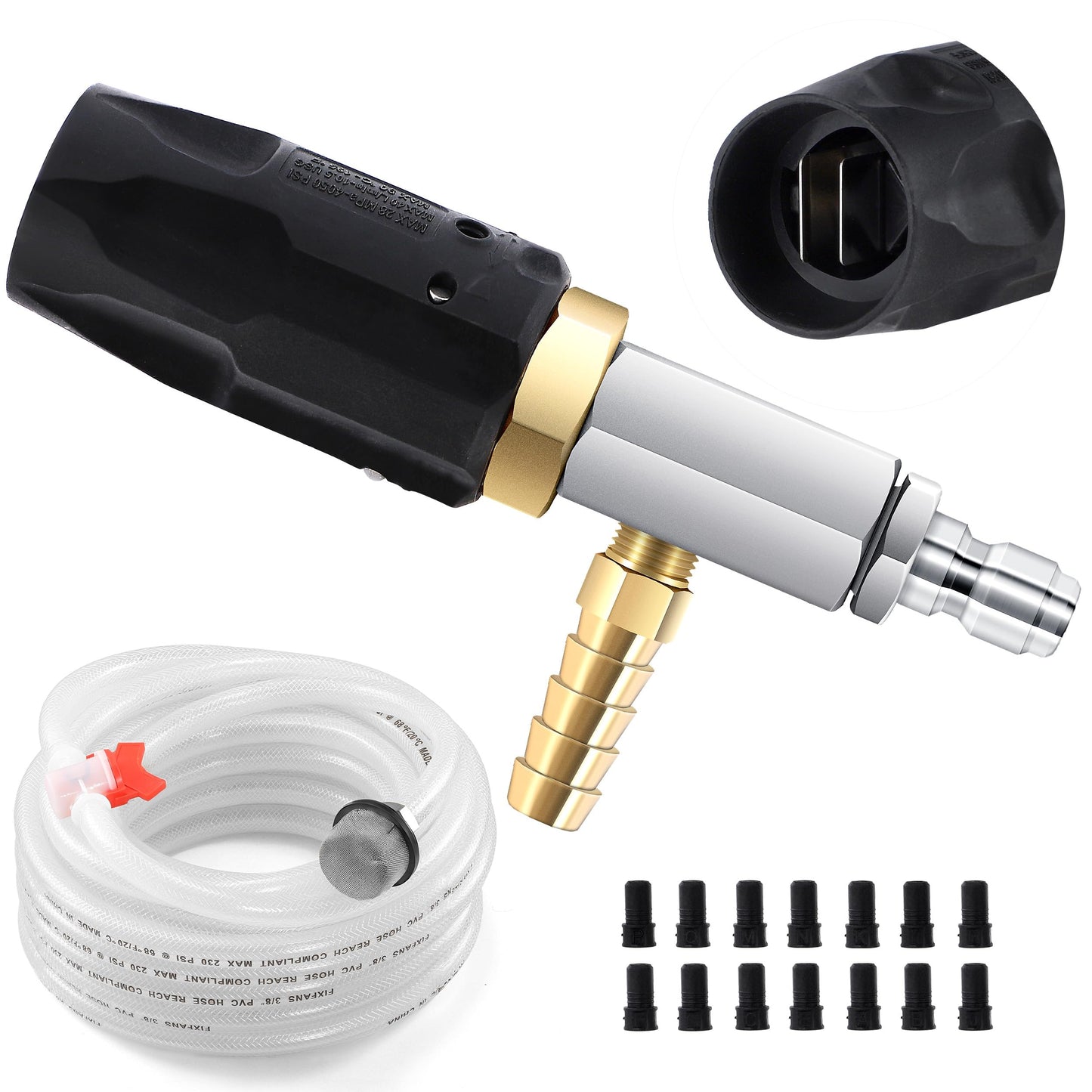 FIXFANS Adjustable Pressure Washer Long Range Nozzle 4-4.5 GPM with 45 FT Braid Hose, Downstream Injector Power Washer Spray Nozzle, External Chemical Injection, 1/4'' Quick Connect, 2500 to 4000 PSI