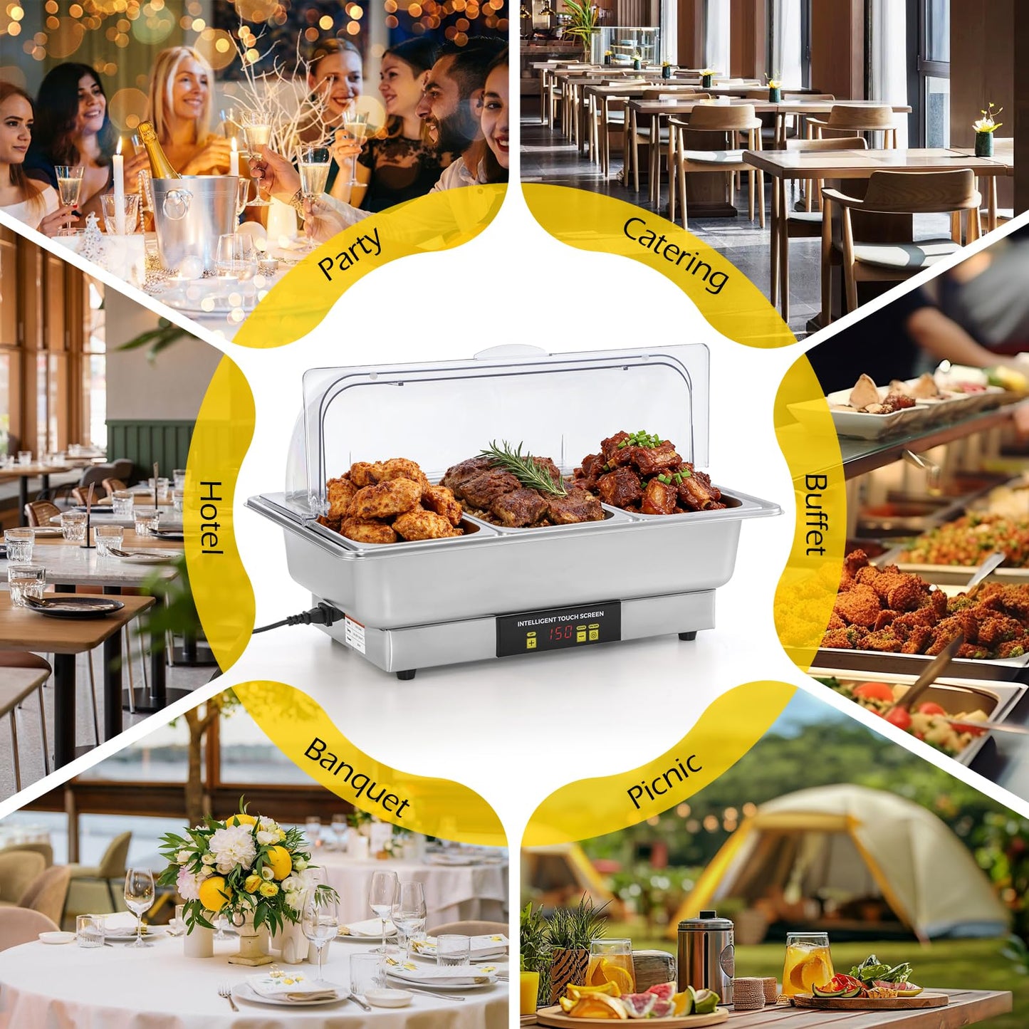 Dyna-Living Electric Chafing Dishes for Buffet, 9.5QT 1/3 Size Pan Chafing Dish Buffet Set 600W Electric Buffet Servers and Warmers with Temp Control Display Food Warmers for Parties Catering Buffet