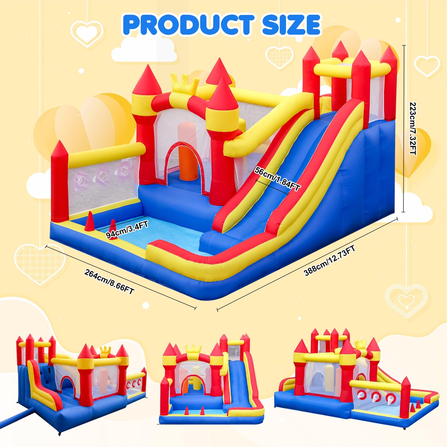 Liaakrr Bounce House, 8-in-1 Bounce House for Kids, Bouncy House with Slide, Climbing Wall, Ball Pit, Obstacles, Trampoline & Basketball Hoop – Includes Blower for Indoor & Outdoor