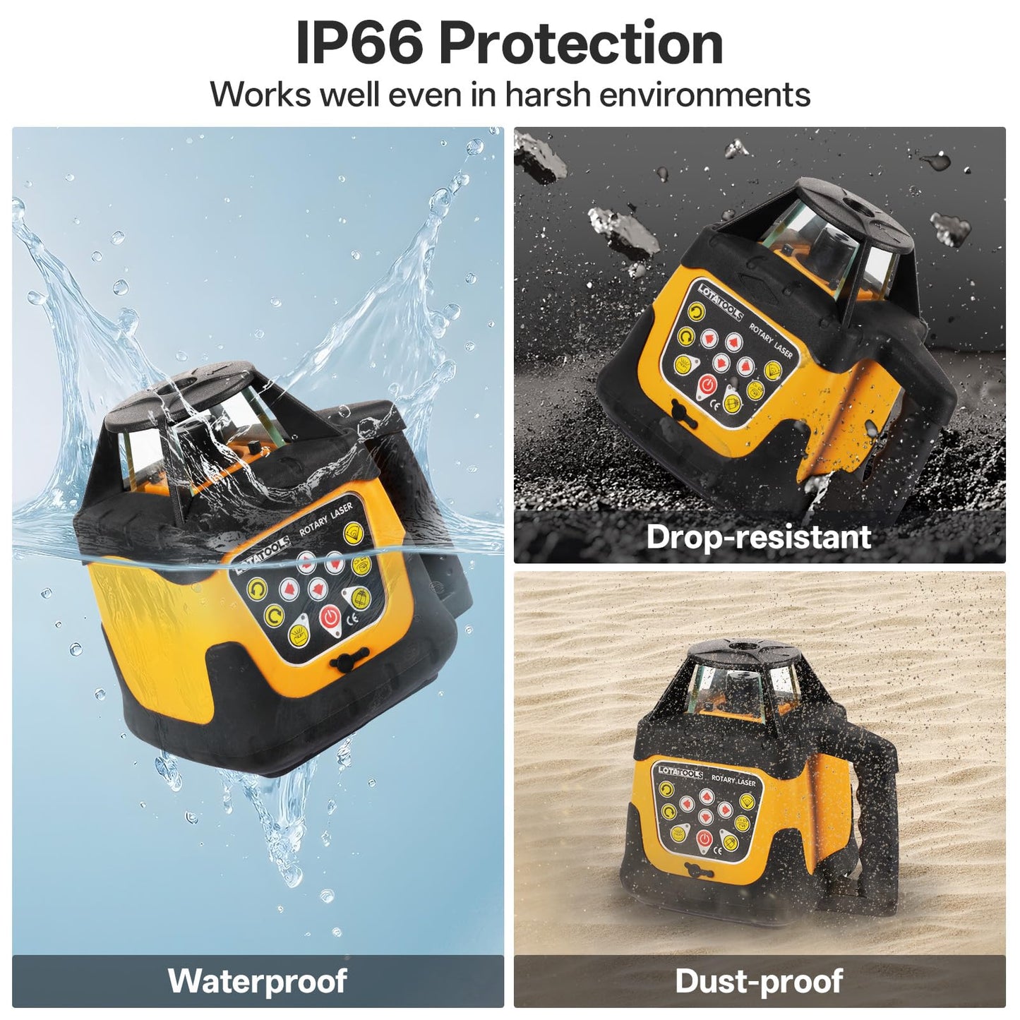Self-Leveling Rotary Laser Level Kit, Class II ≤ 5 mW Red Laser, 2000 ft Range with Receiver, ±1/8" Accuracy at 100 ft, IP66 Waterproof, Includes Tripod & Grade Rod