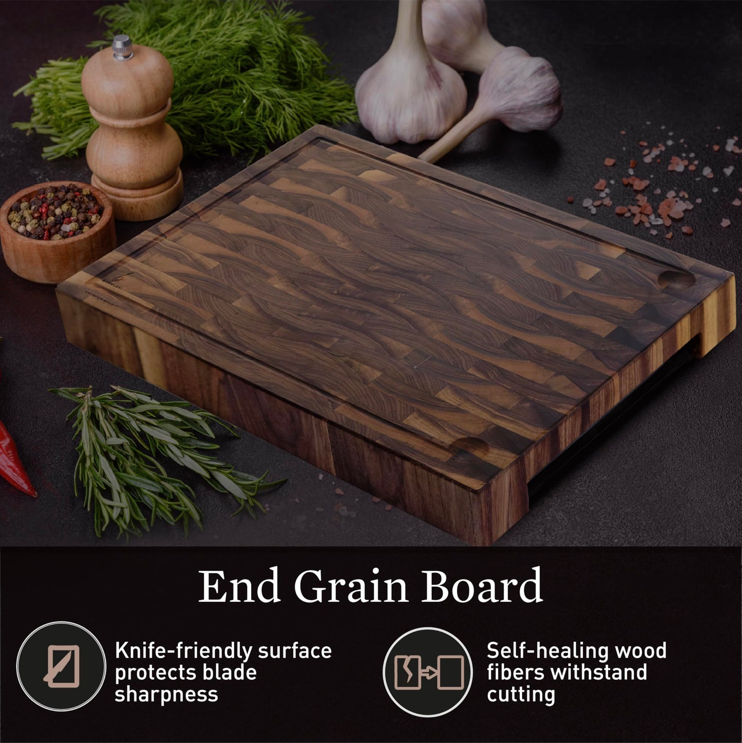 Cutting Board – Non Toxic End Grain Butcher Block with Handle, Charcuterie Boards, Cheese Board For Kitchen And Dining – Kitchen Must Haves Chopping Block - Food Safe Finishing