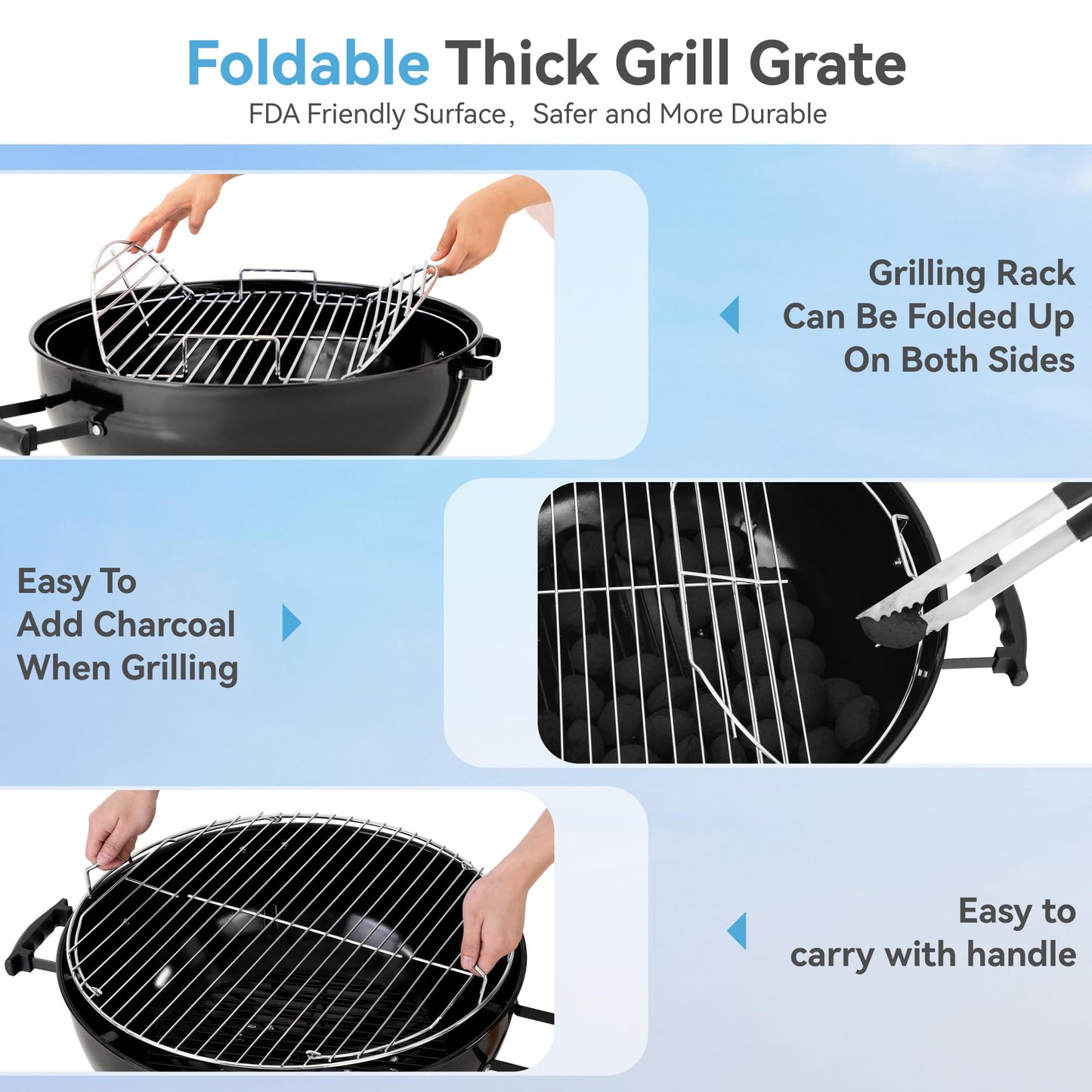 GREEN PARTY 22 inch Kettle Charcoal BBQ Grill with Wheels, Portable Charcoal Grill with Porcelain-Enameled Lid & Ash Catcher for Outdoor Cooking Barbecue Camping Picnics Tailgating, Black