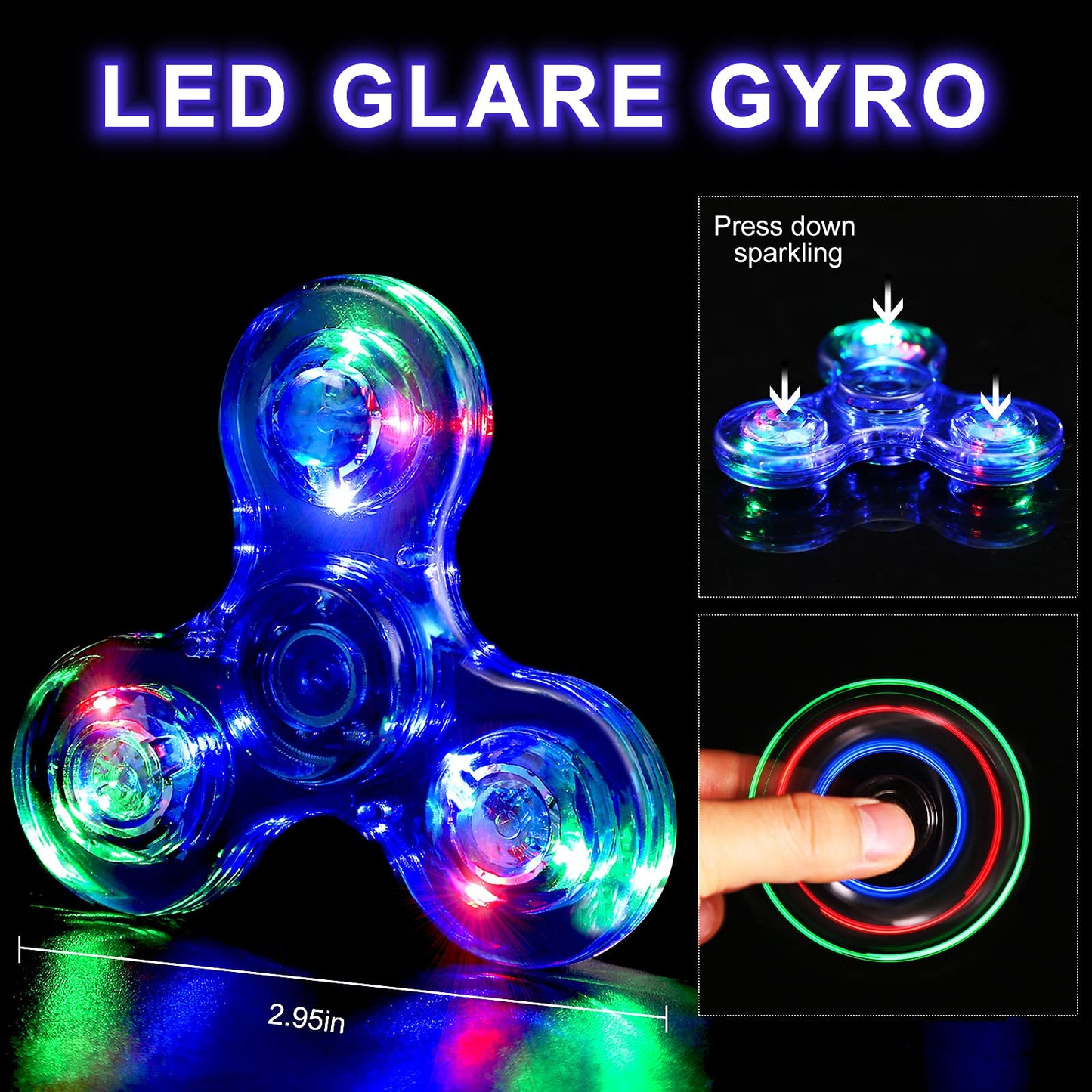 SCIONE 5 Pack LED Light Up Fidget Spinners,Glow in The Dark Sensory Toys for Kids,Fidget Stress Toys for Anxiety Relief,Party Favors,Classroom Prizes,Stocking Stuffers