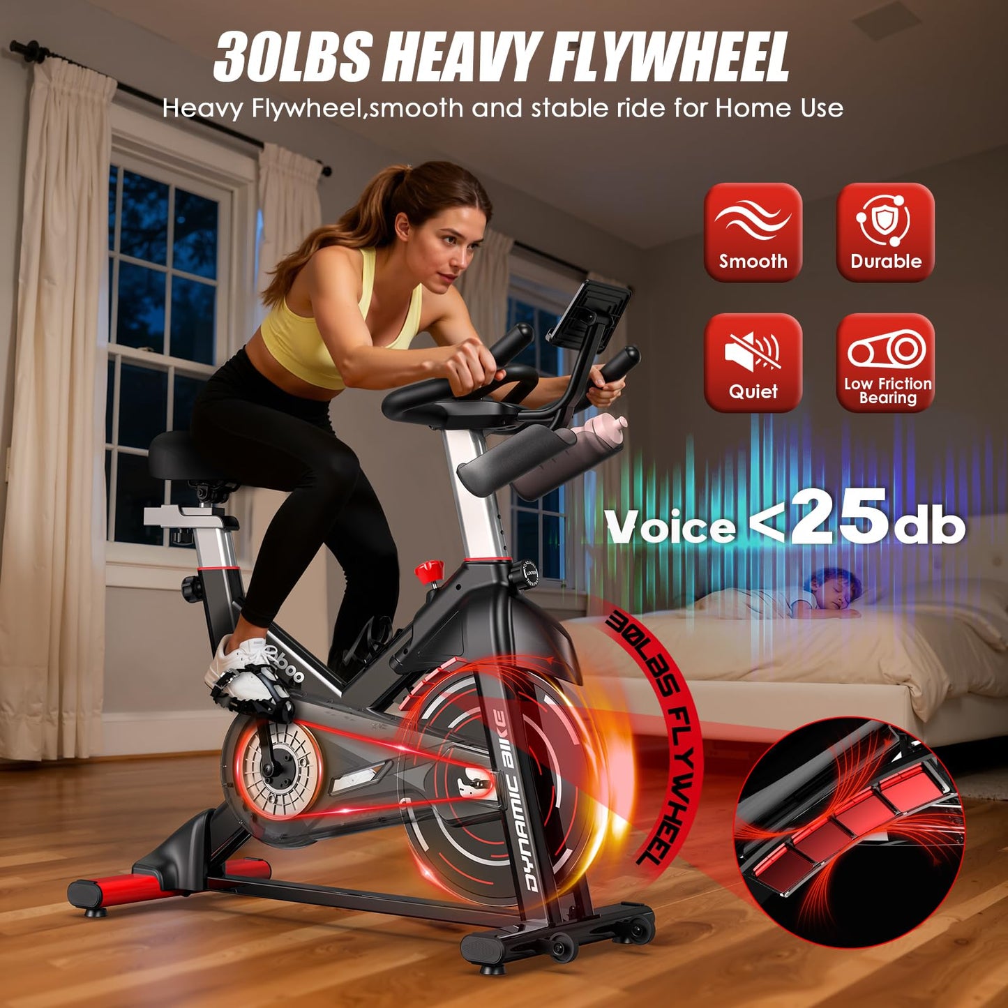pooboo Exercise Bike, Adjustable Magnetic Resistance Stationary Bikes for Home with App Compatible, Quiet Indoor stationary bikes with 350lbs Weight Capacity Comfortable Seat,Tablet Mount and Fitness Courses for Weight Loss