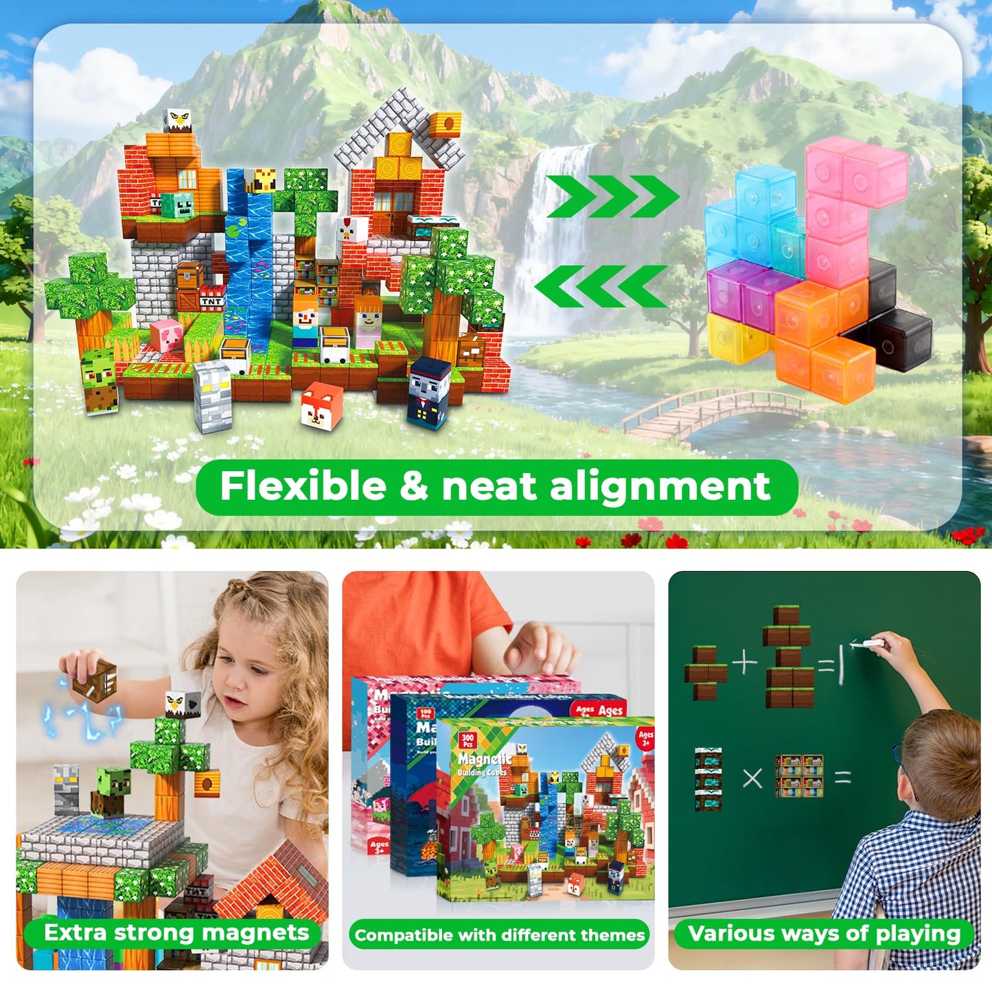 Goody King 300PCS Magnetic Blocks - Forest Magnetic Building Blocks, Stacking Magnets for Kids, Strong Magnets, Sensory Toy for STEM Learning Toys for Kids 3+ Boys and Girls Christmas Birthday Gifts