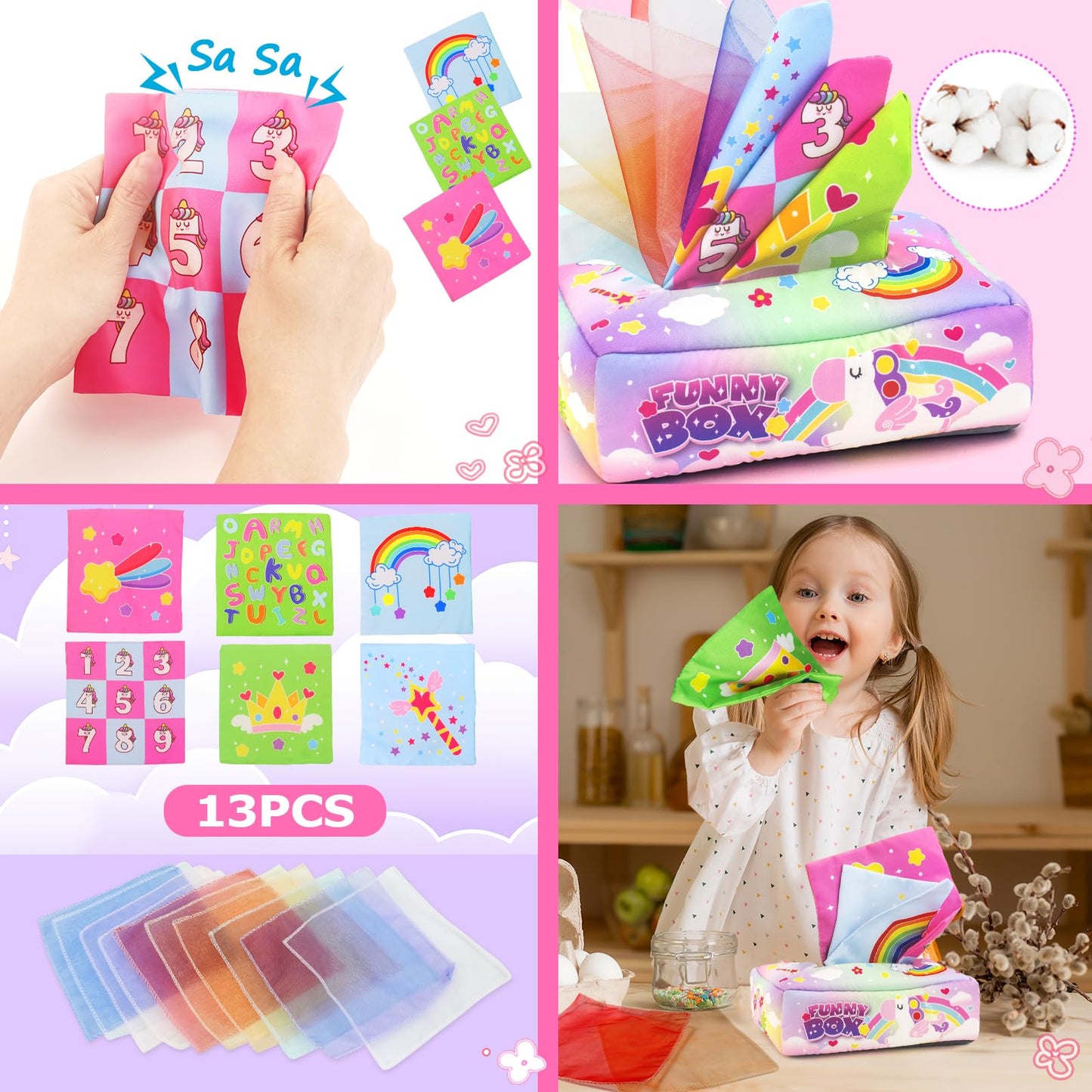 seveclotree 4 in 1 Baby Toys 6 to 12 Months,Learning Toys for Babies 6 12 18 Months, Infant Toys Stacking Rings,Busy Cube,Spinner Toys,Tissue Box Toy,Sensory Educational Gift for Toddlers Aged 1-3