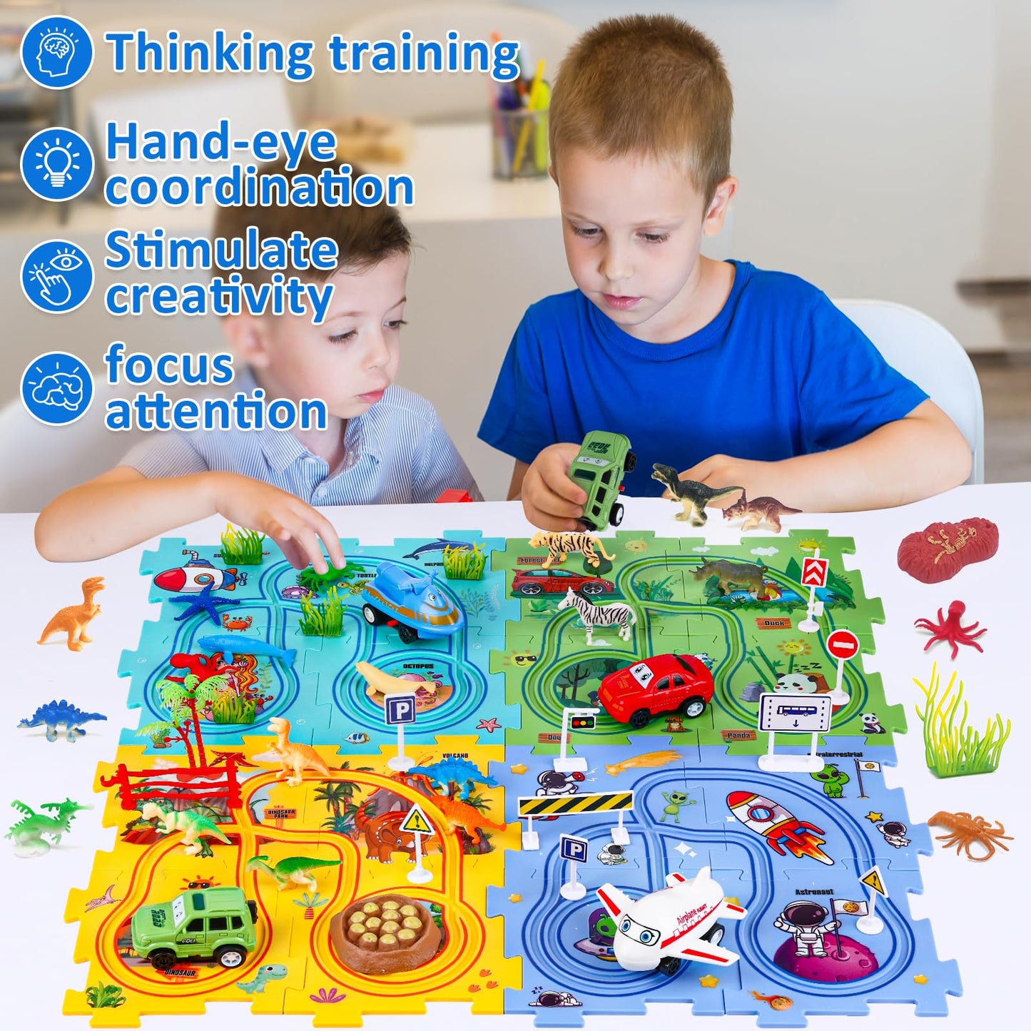 VESPRO 4 Series Toddler Car Track Set, 68PCS Kids Car Track Play Set, Educational Puzzle Toys for Kids Ages 3+ Boys and Girls