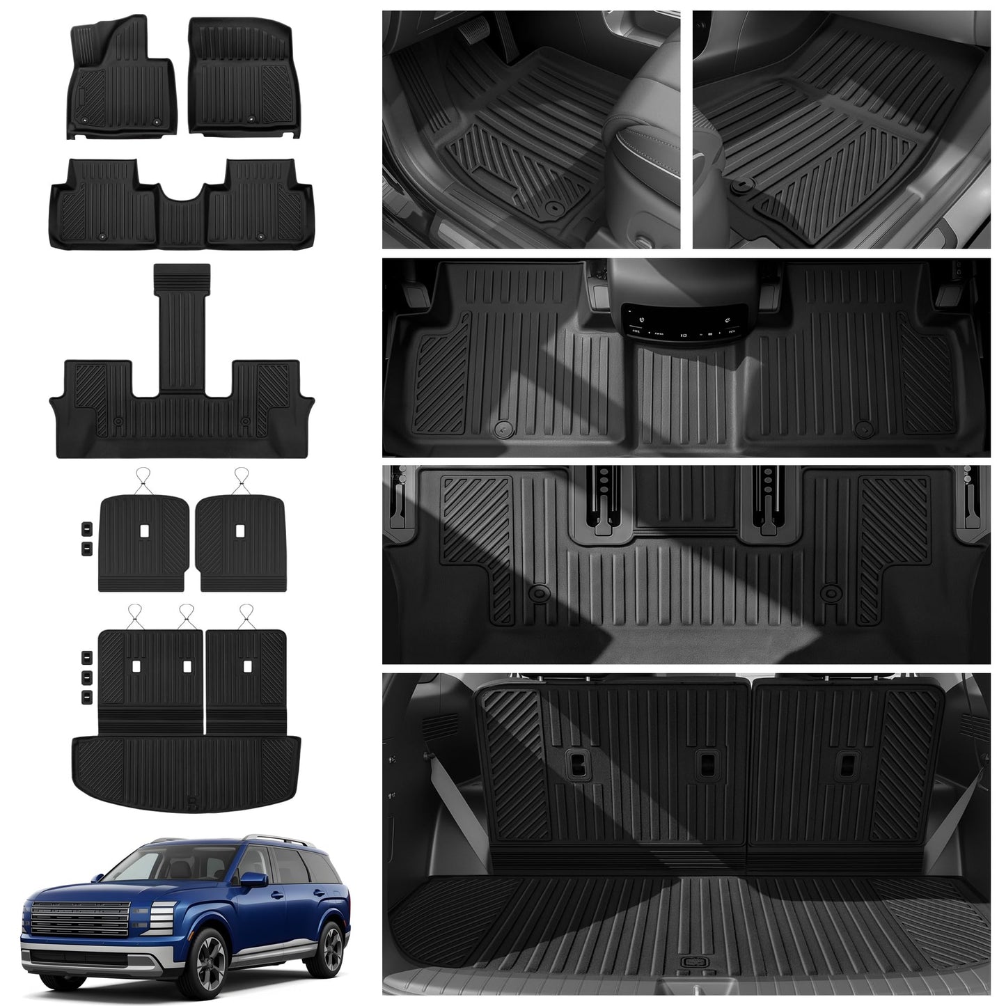 QINQINTU 2026 Palisade Floor Mats Only Hybrid 7-Seat All Weather TPE Cargo Mat with Backrest Mat for Hyundai Palisade Accessories 2026 SEL/SEL Premium/Limited/Calligraphy