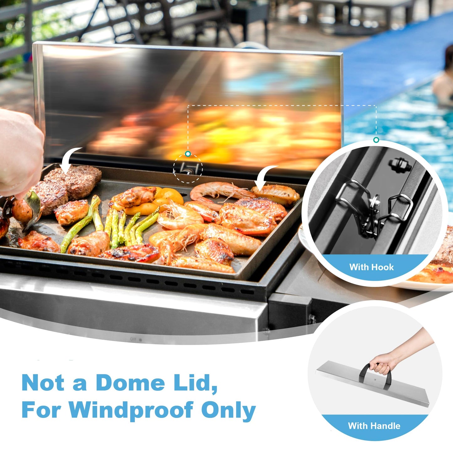 GREEN PARTY 2 Burner Griddle Grill Combo, 2 in 1 Propane Gas BBQ Grill w/Cast Iron Plate, 20,000 BTU Output Small Flat Top Propane Barbecue Grill for Camping, Patio, Backyard, Balcony
