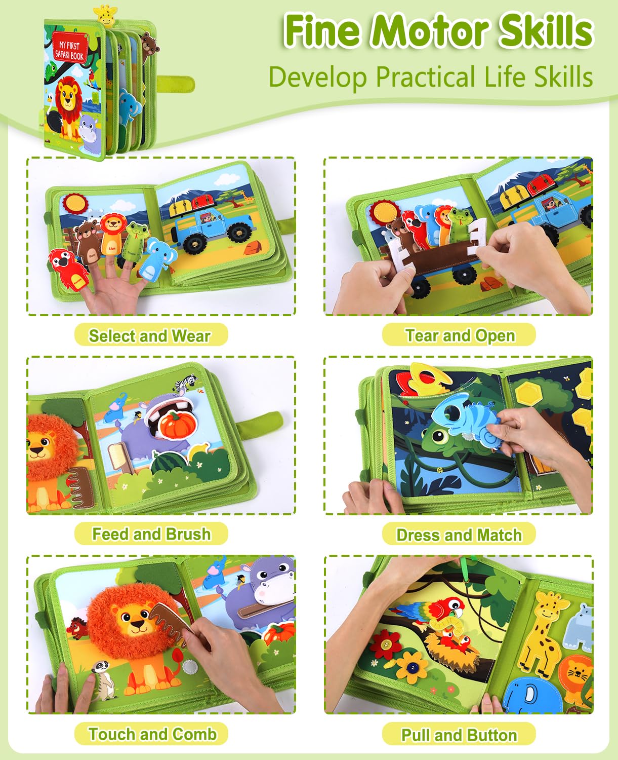 Wild-Animals Busy Book for Toddlers 1-3, Montessori Toys Busy Board for 1 2 3 Year Old Boy Girl Gifts, Toddler Learning Quiet Activity Book, Educational Airplane One Year Travel Toy