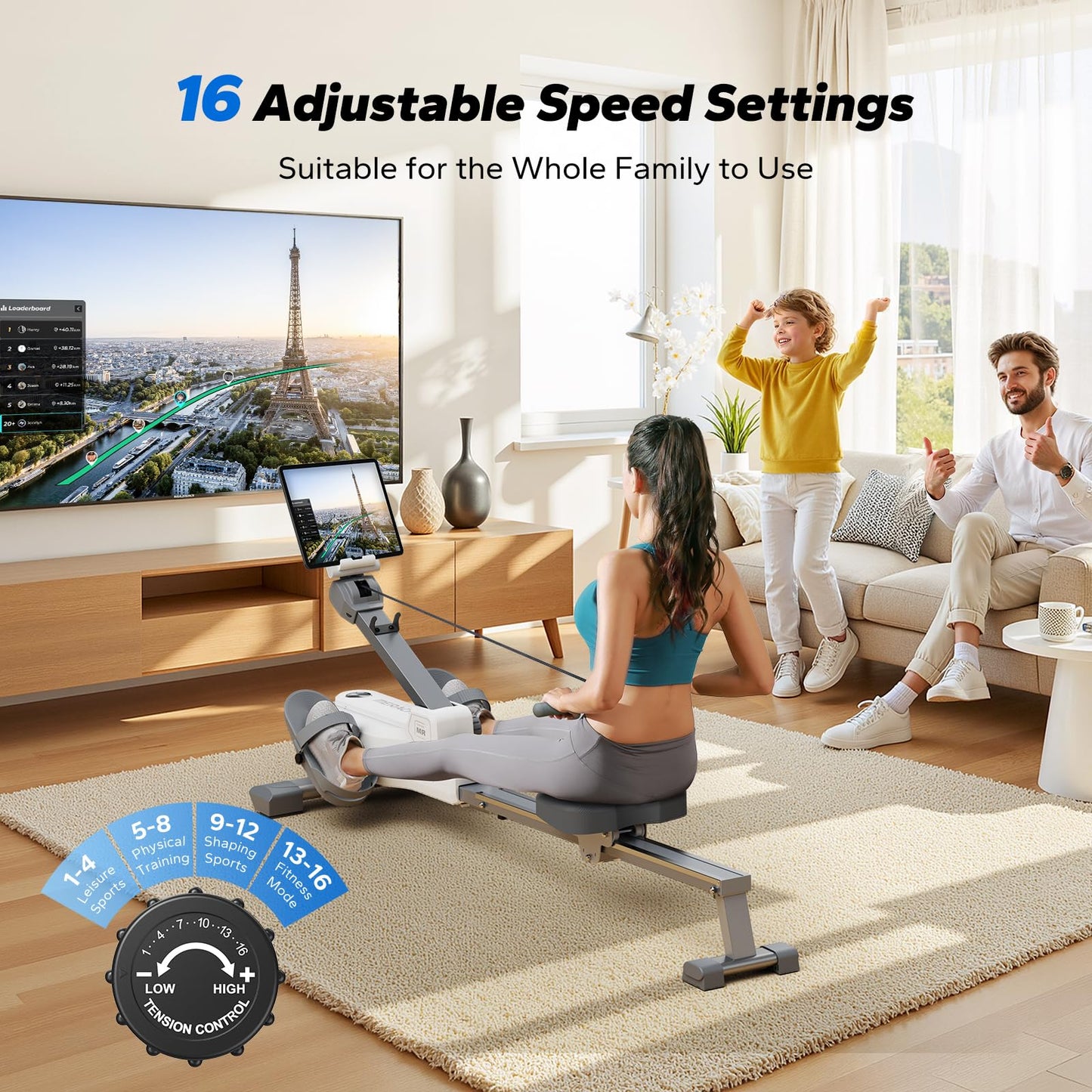 MERACH Foldable Rowing Machines for Home, Magnetic Rowing Machine with 16-Level, Compact Row Saves 20% Space, 350 LBS Load Capacity, MERACH App and 1000+ Champion Coaching Course & Games(White)