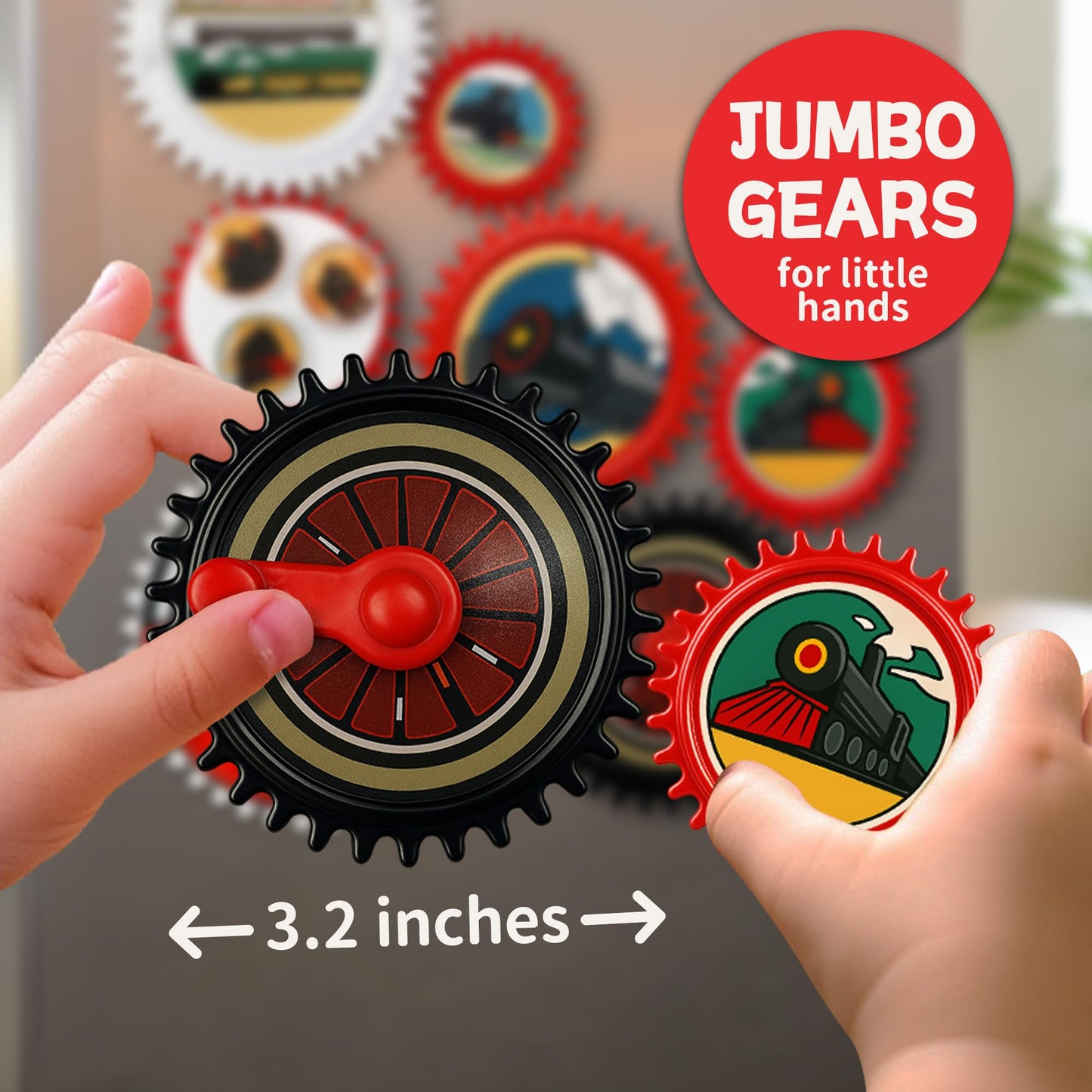ROHSCE 7PCS Magnetic Gear Toy Set, Train-Themed Gear Toys for Toddlers 1-3, Educational STEM Gears Toys for Kids, Cute Fridge Magnets for Toddlers, Montessori Learning Toy Gift for Boys Girls